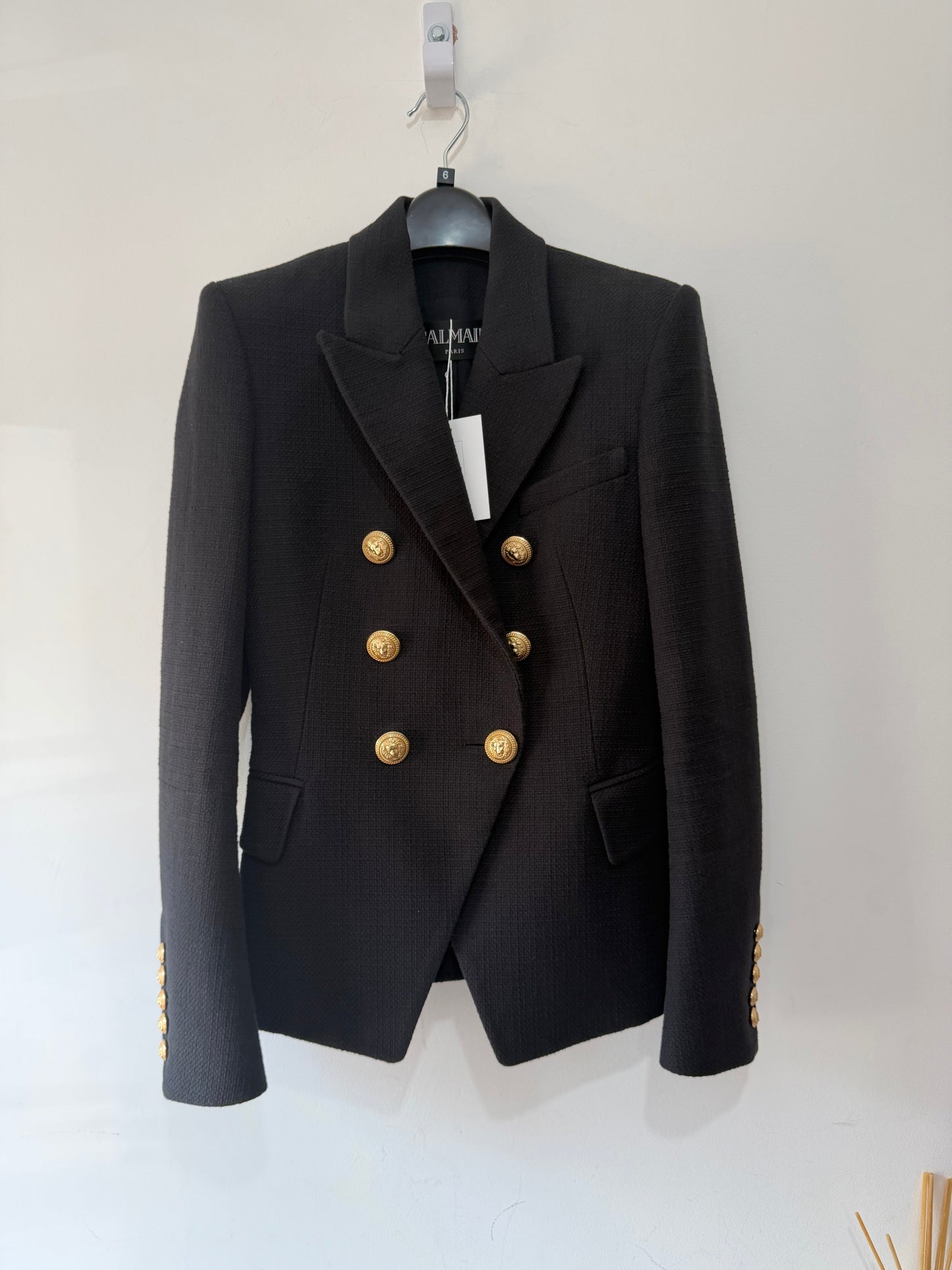 Preloved Black Balmain Blazer Jacket, Size UK 6