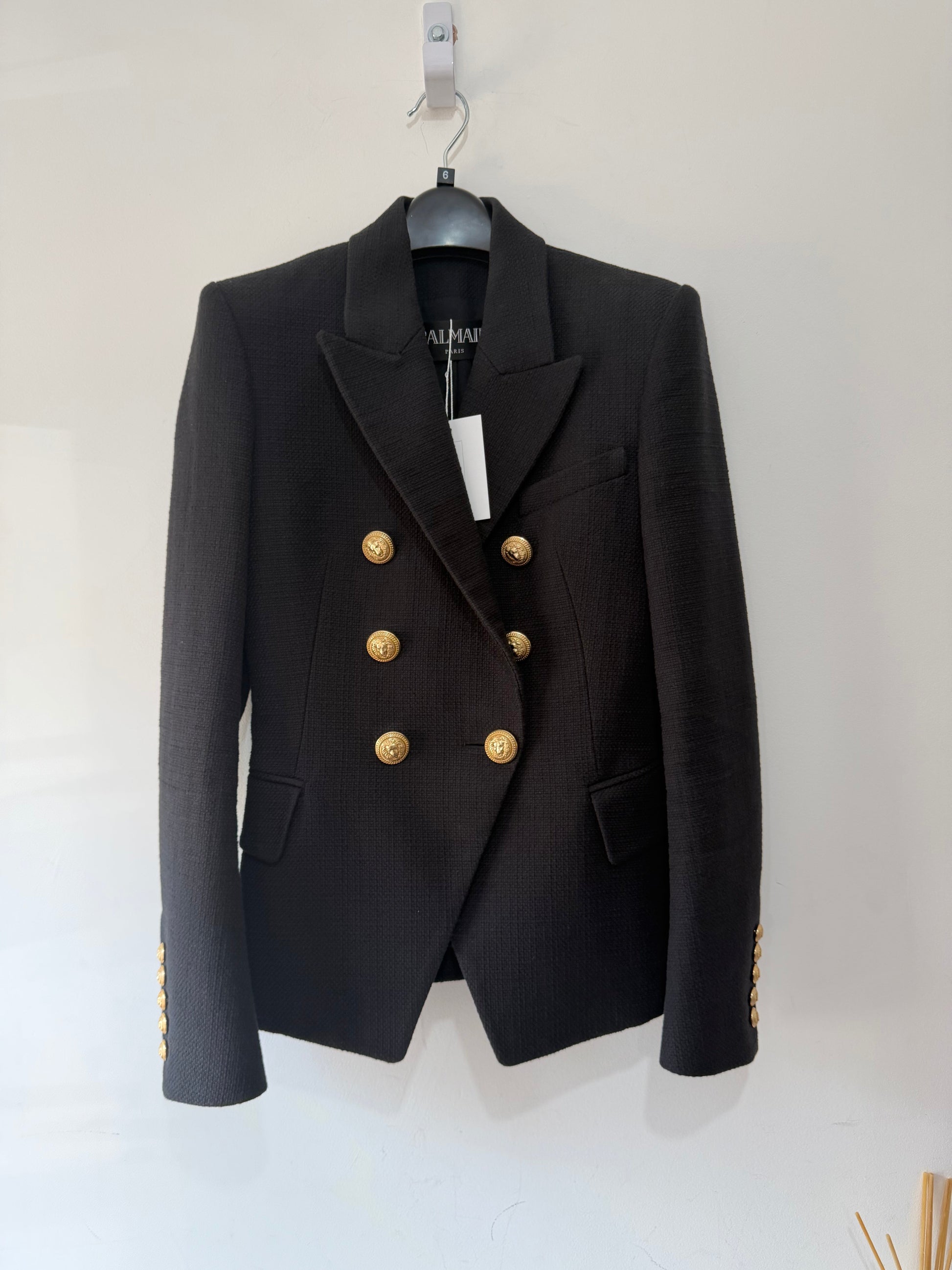 Preloved Black Balmain Blazer Jacket, Size UK 6