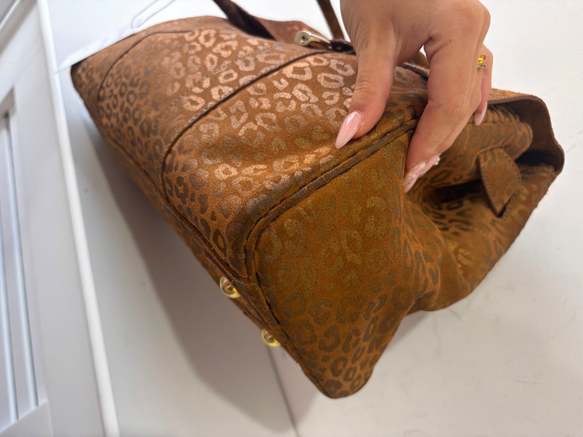 Preloved, Metallic Leopard print camel suede, gold hardware  Mulberry Bayswater Handbag