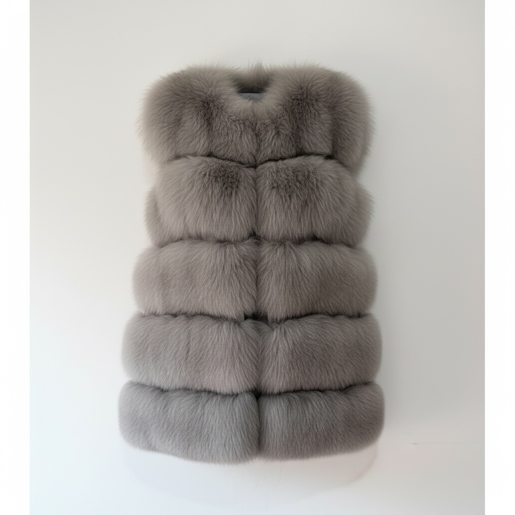 Preloved Grey Real Fur Fox Fur Coat, Size 8-10