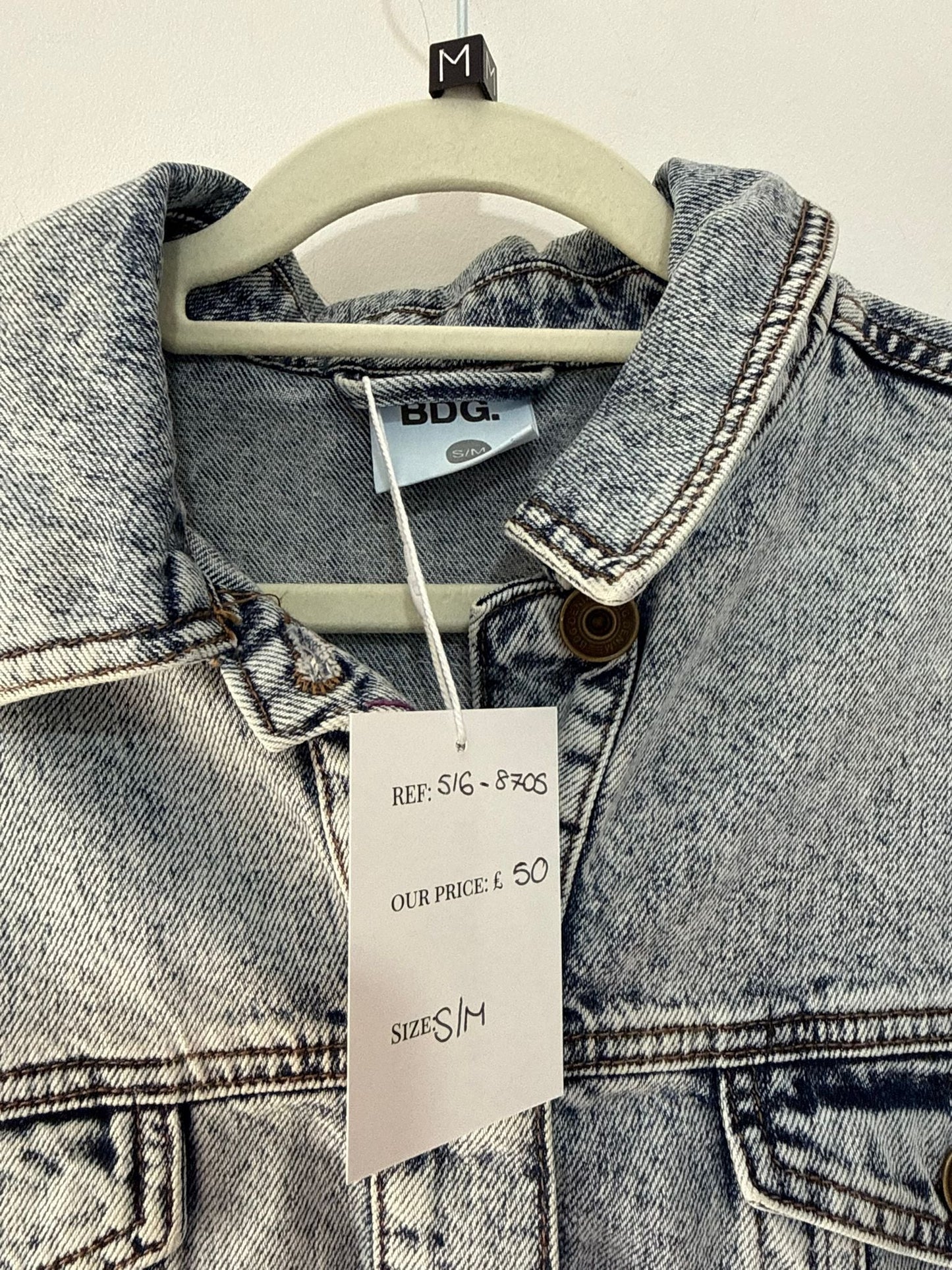 Preloved Blue and Rainbow BDG Beaded Denim Vest, Size S/M