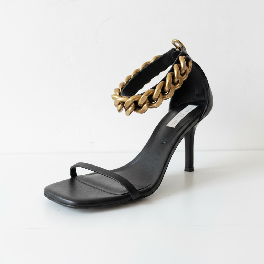 Preloved Black with Gold Chain Stella McCartney Heels, Size 5 - 38
