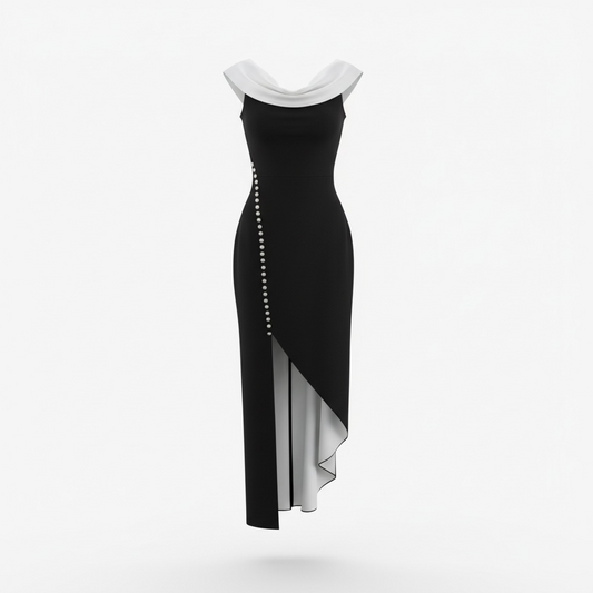 Pre-owned, Black and White Red & Royal Evening Dress, Size 6-8