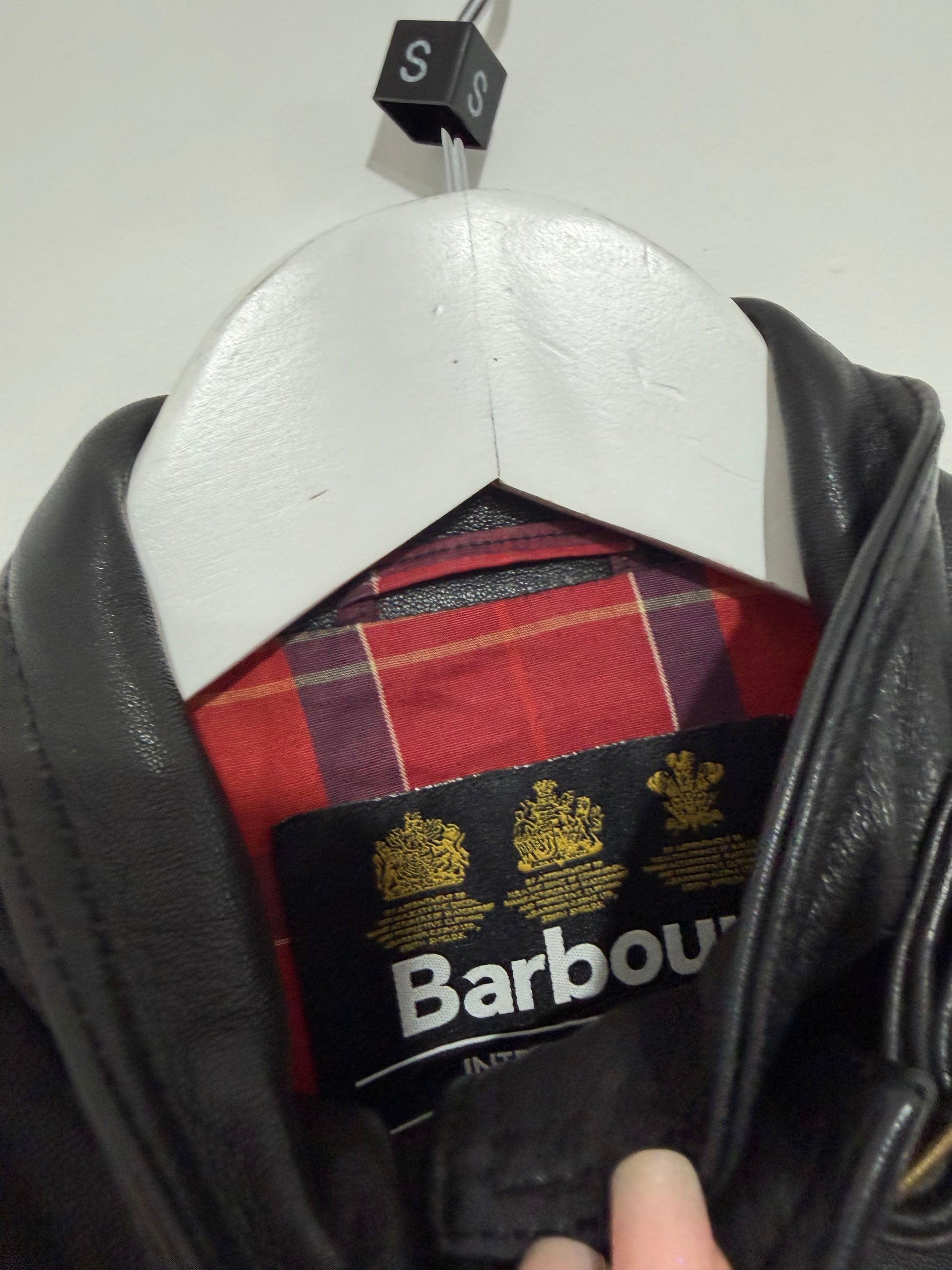 Preloved Black Barbour Leather Jacket, 10