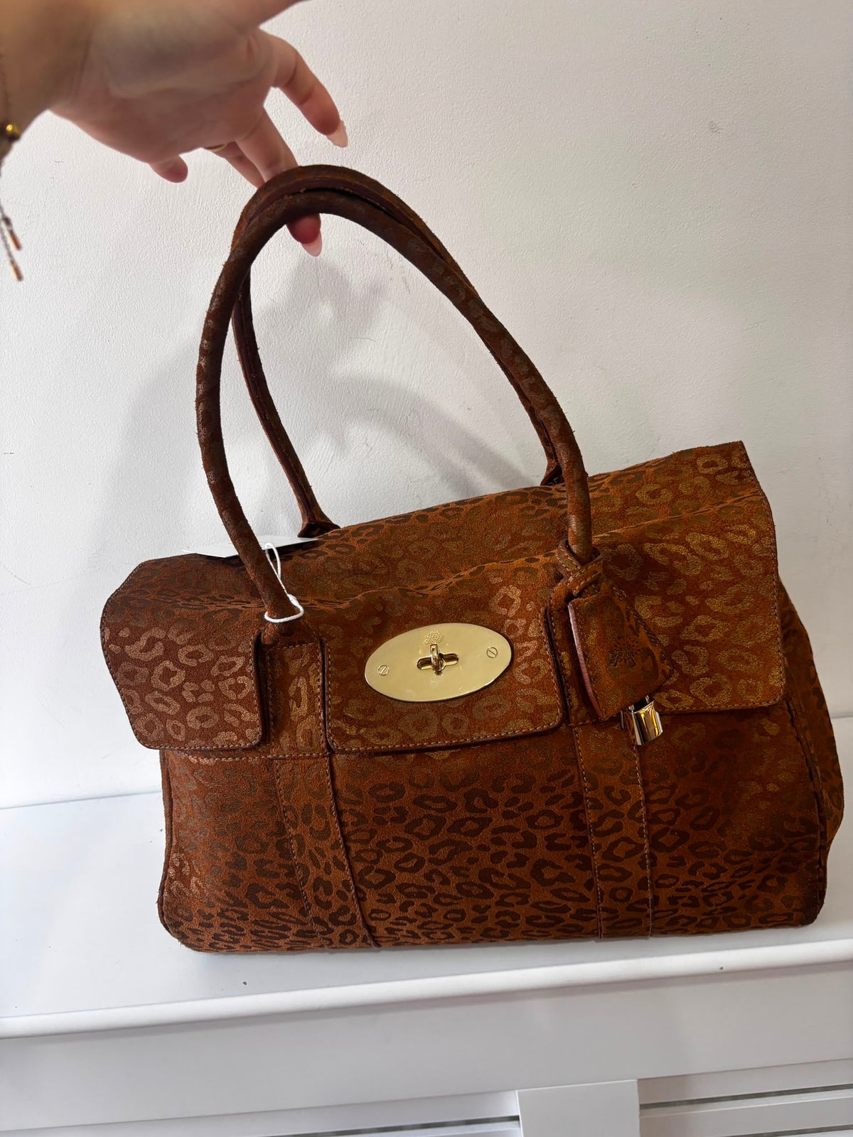 Preloved, Metallic Leopard print camel suede, gold hardware  Mulberry Bayswater Handbag