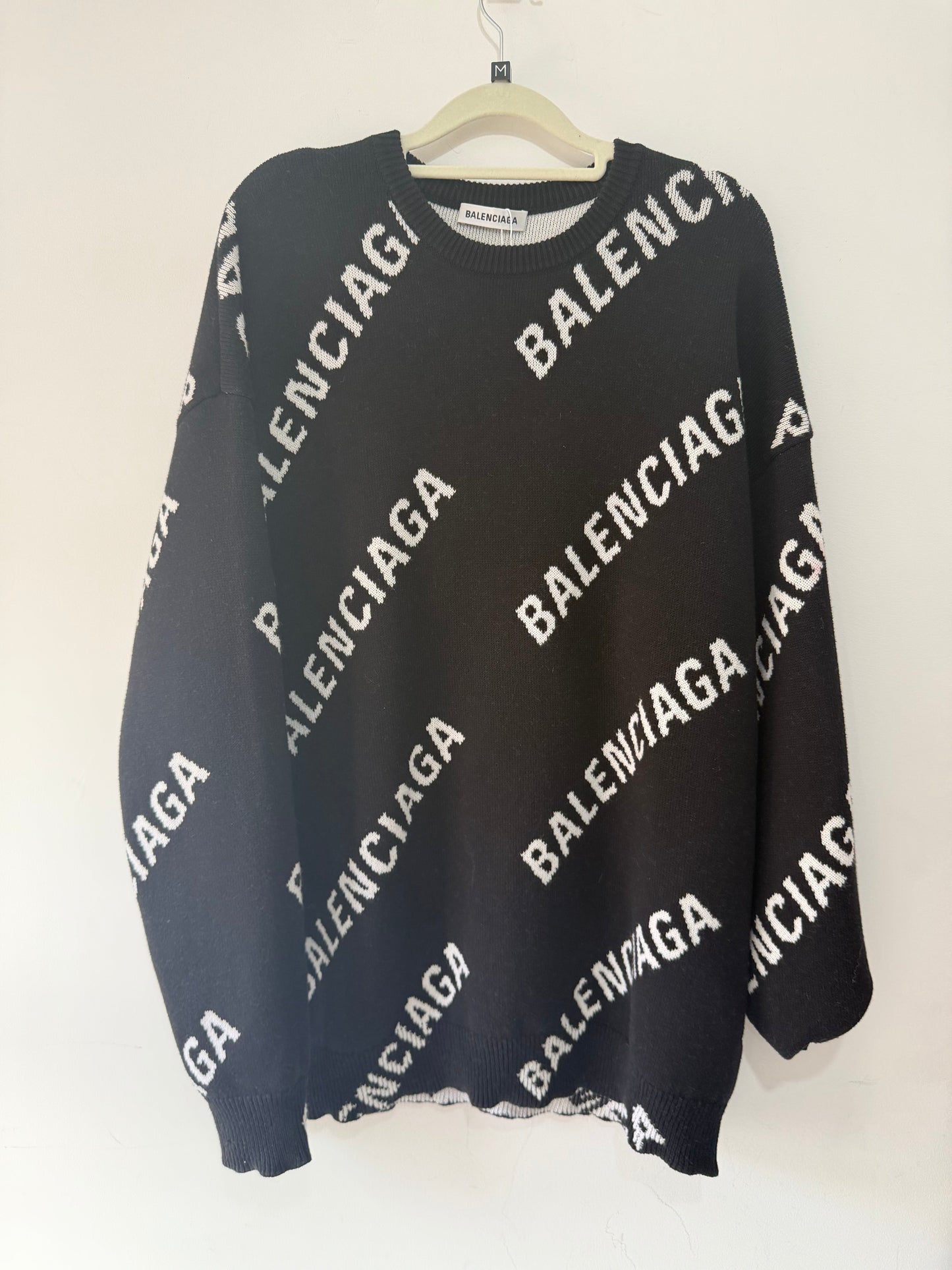 Preloved, Logo Black Balenciaga Unisex Jumper, Size S (Oversized)