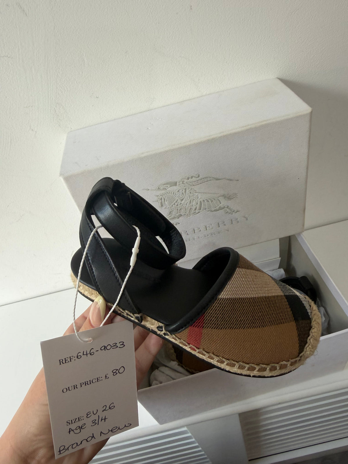 Preloved Brand New Monogram Burberry Baby Shoes, Size 26 EU (approx age 3/4)