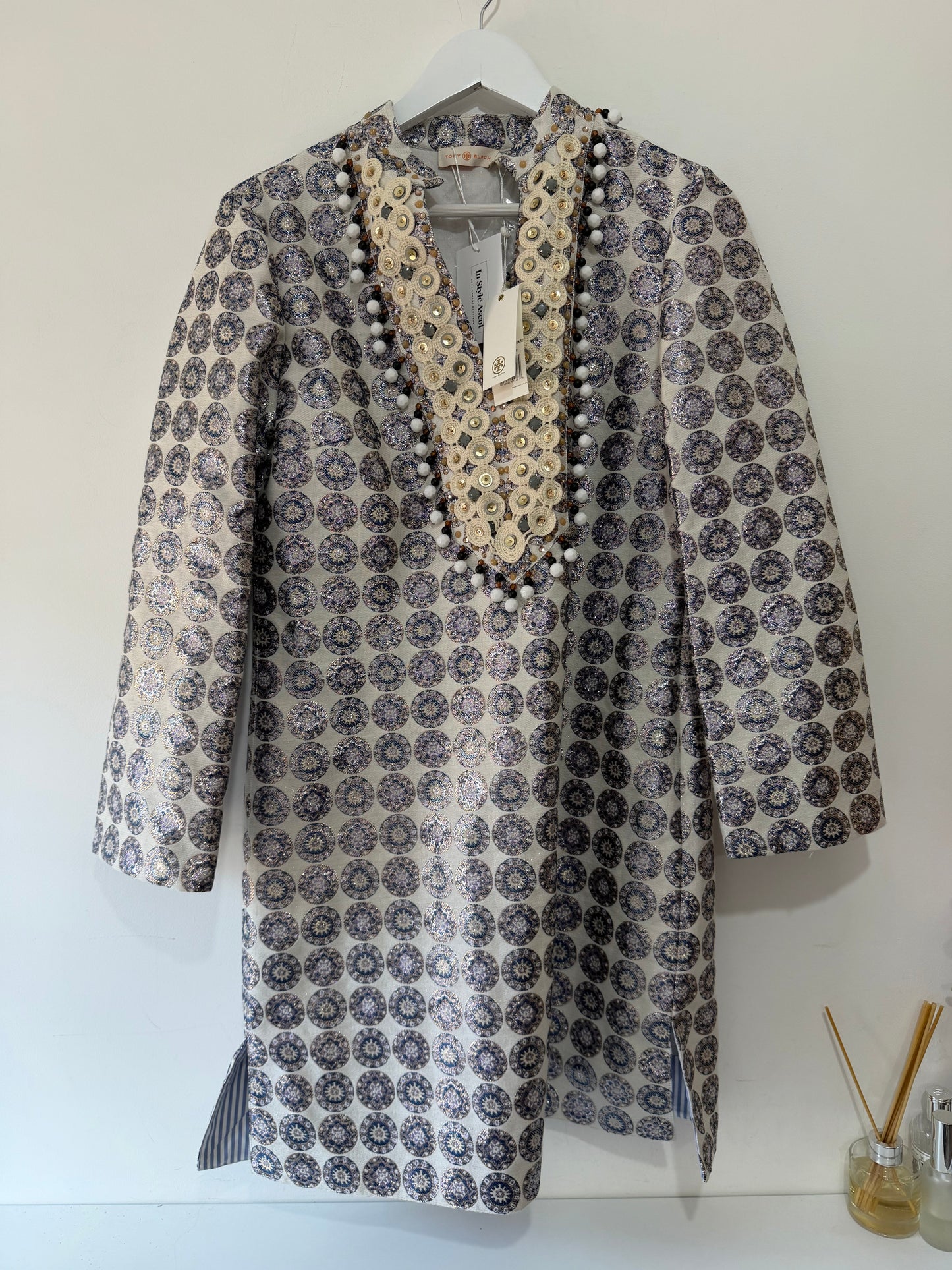 Preloved new blue cream Tory Burch Dress, Size 14