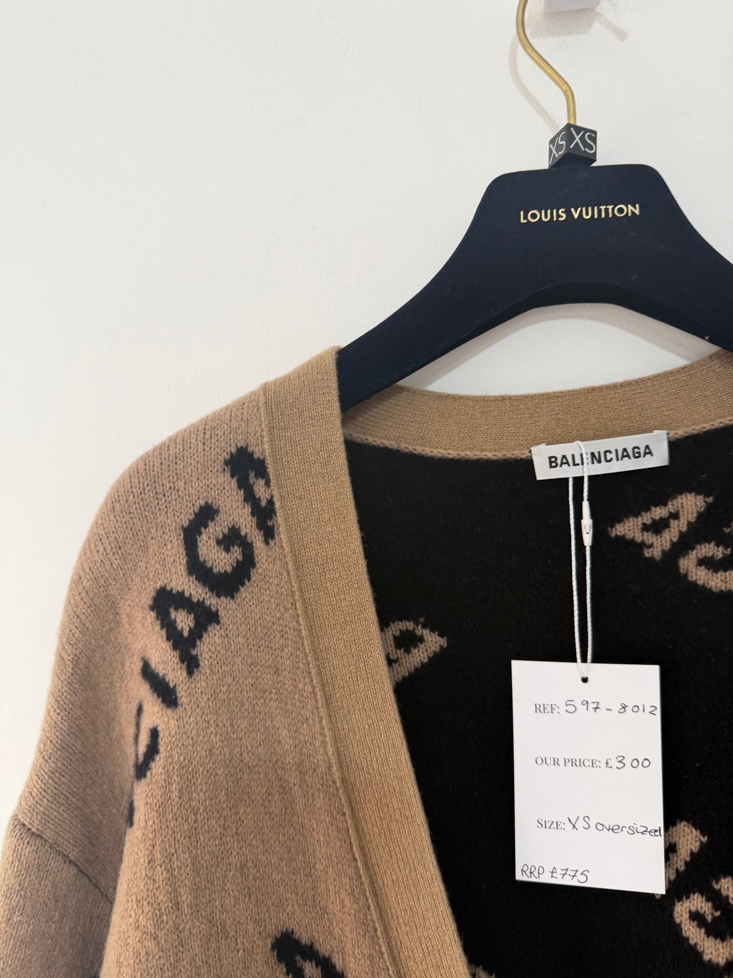 Preloved, Brown Balenciaga Oversized Cardigan, Size XS Logo Intarsia-Knit Cardigan