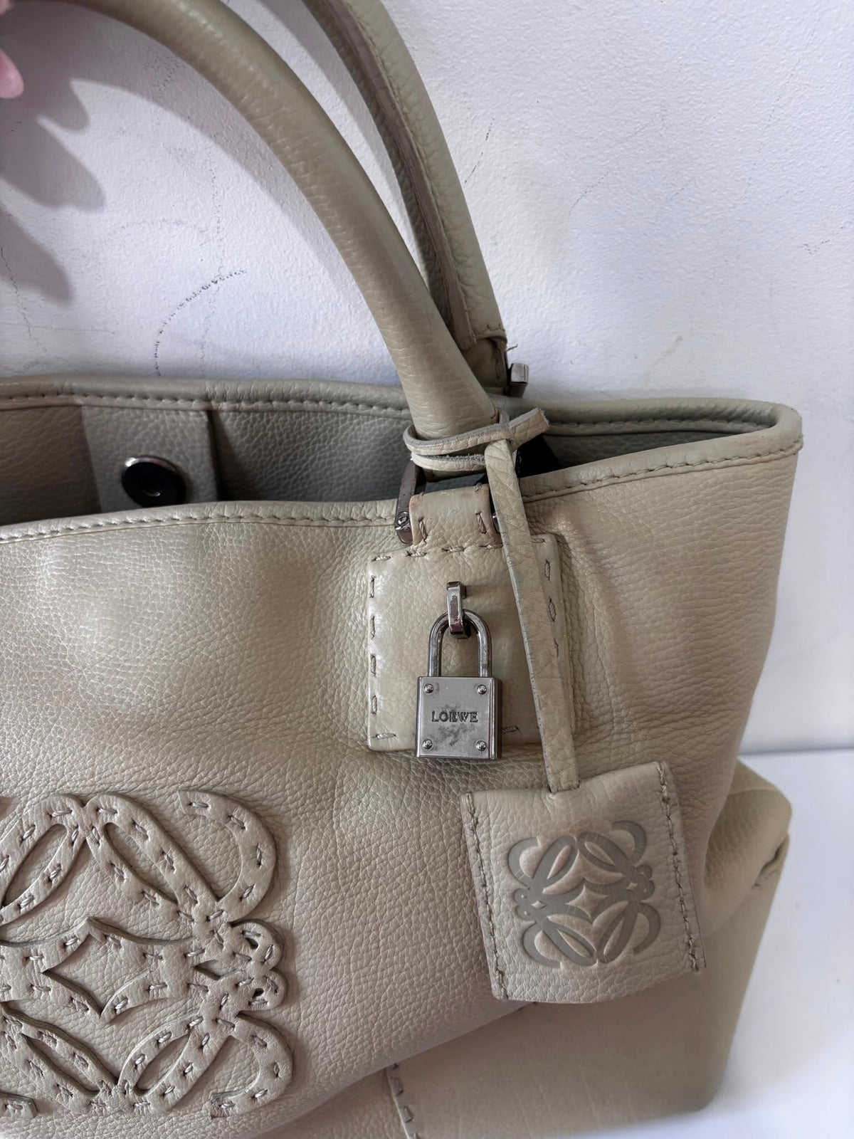 Preloved, Beige with Tiffany teal interior with Silver Hardware Loewe Handbag