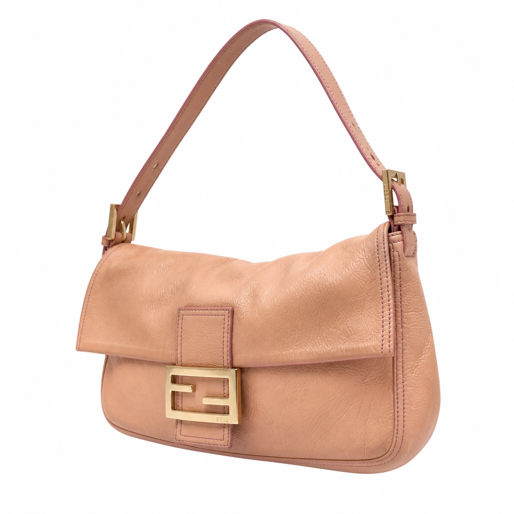 Preloved Patent Leather Beige Fendi Baguette Bag, Grande