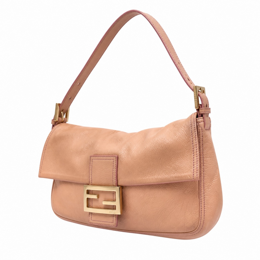 Preloved Patent Leather Beige Fendi Baguette Bag, Grande
