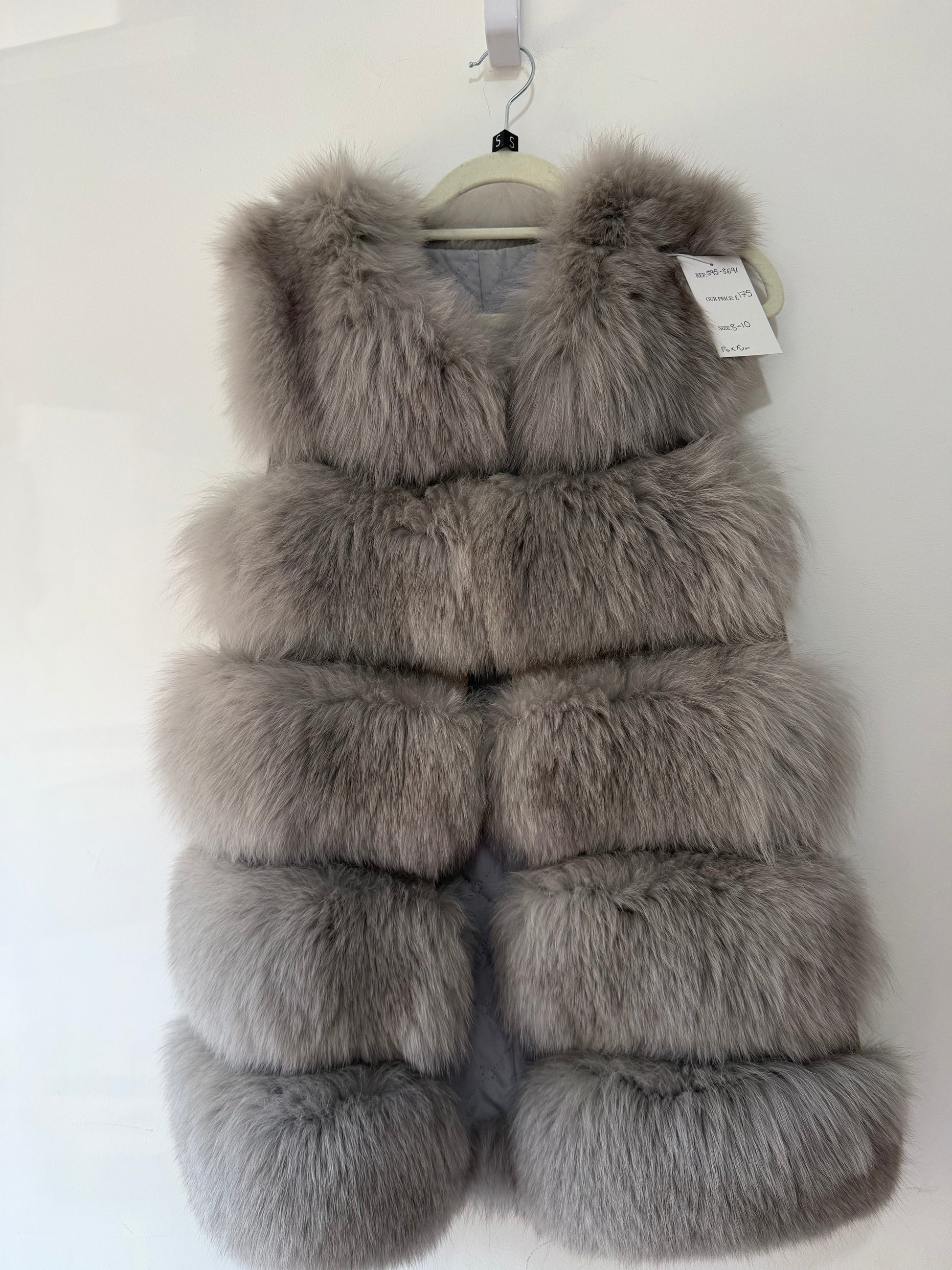 Preloved Grey Real Fur Fox Fur Coat, Size 8-10
