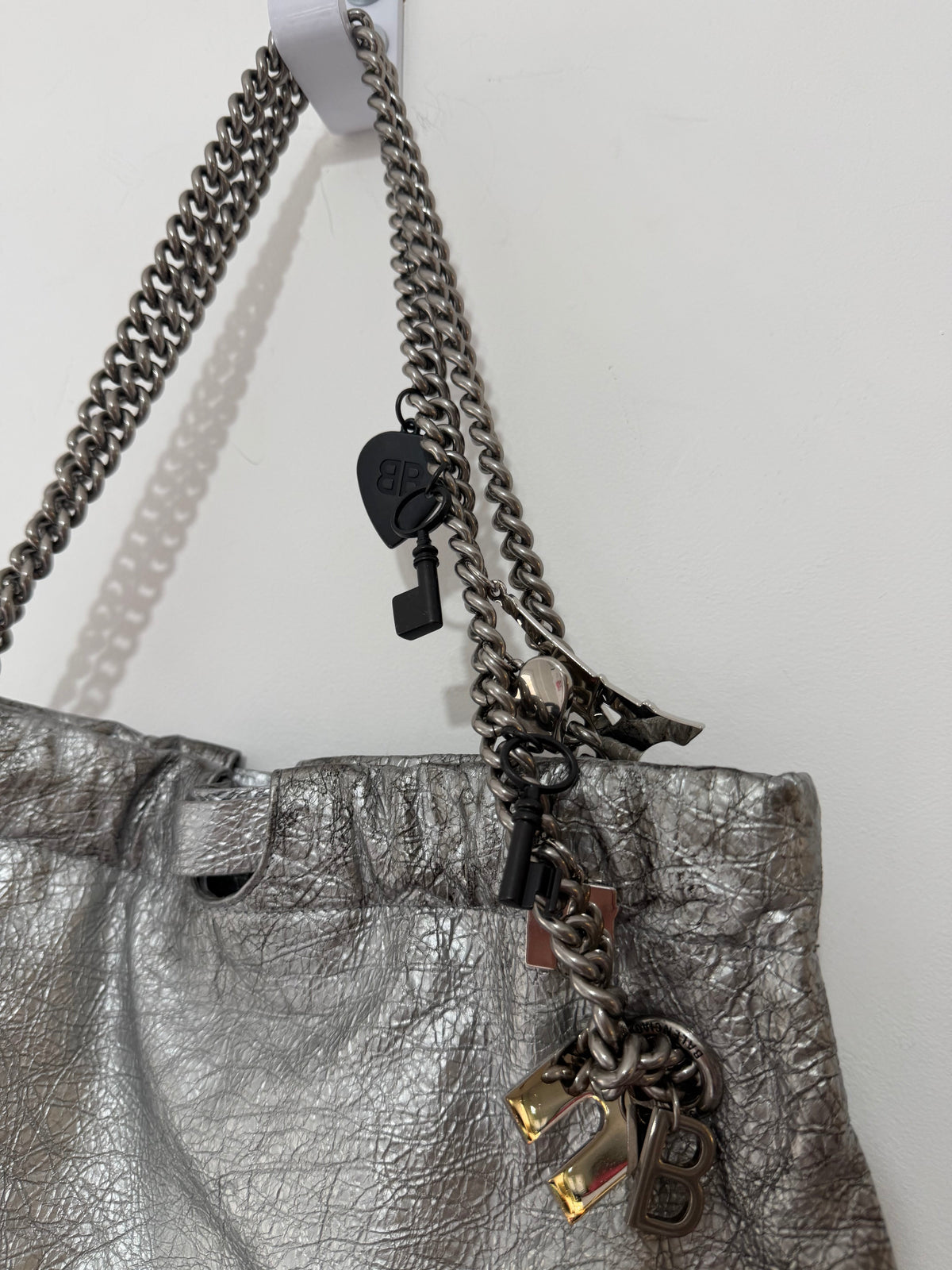 Preloved Silver Balenciaga Crush Tote Bag, Medium