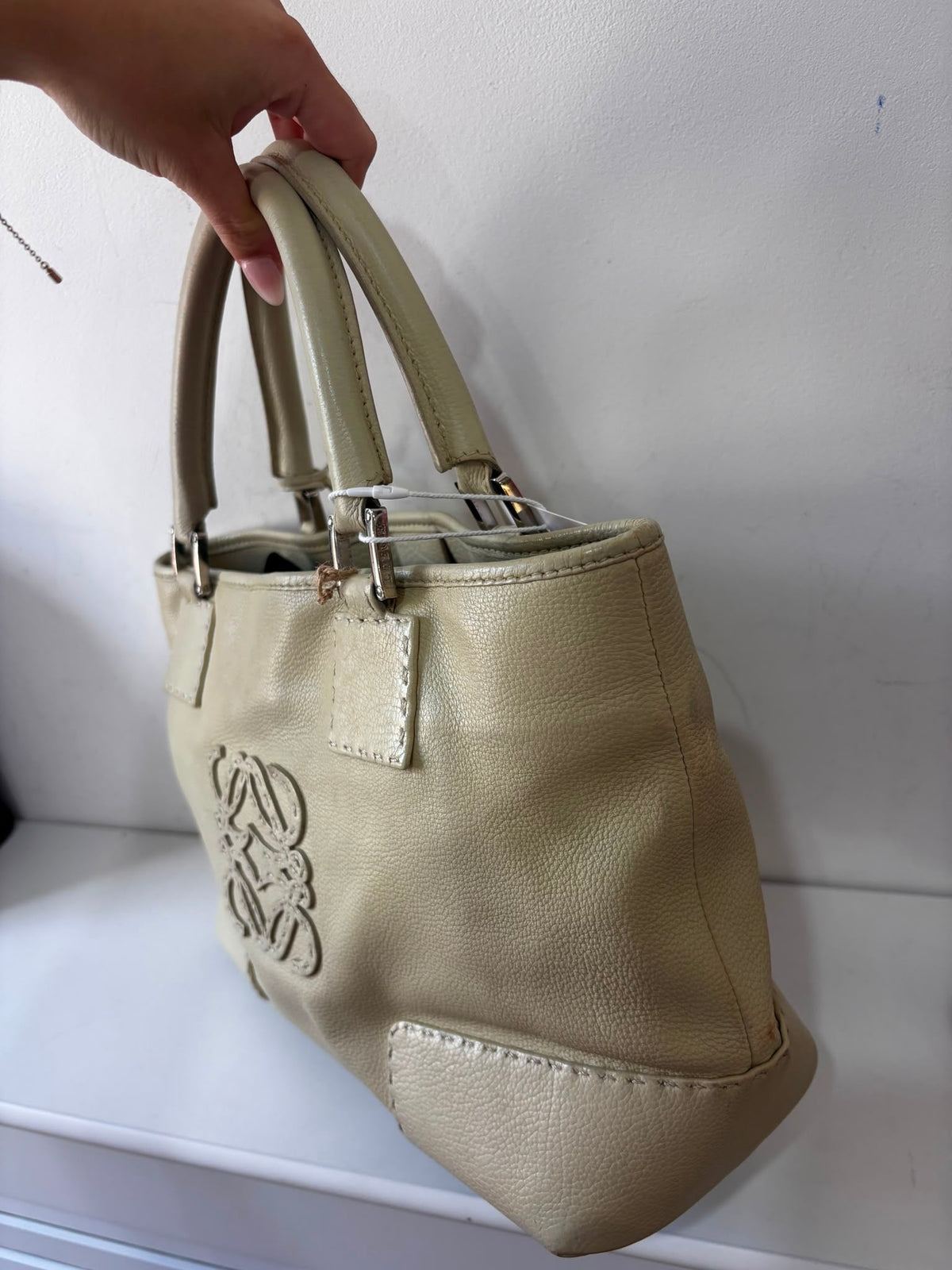 Preloved, Beige with Tiffany teal interior with Silver Hardware Loewe Handbag