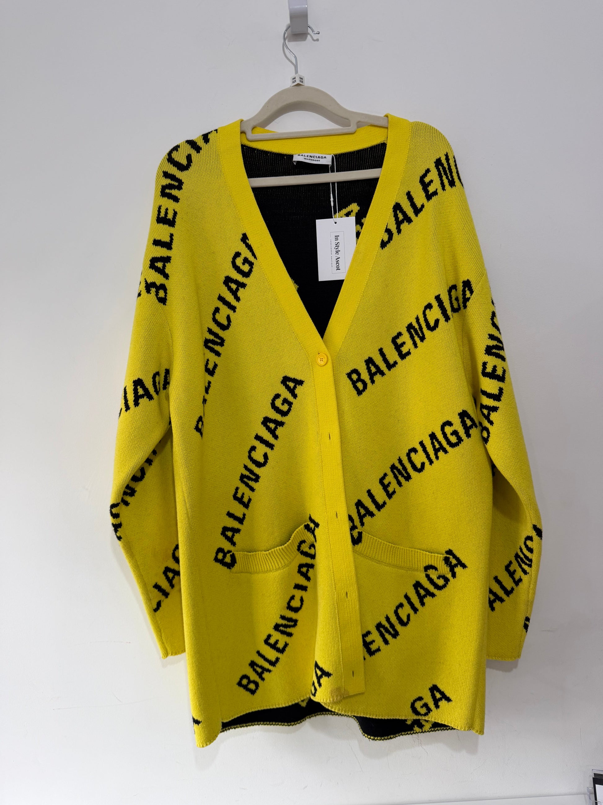 Preloved, Yellow Balenciaga Oversized Cardigan, Logo Intarsia-Knit Cardigan - Yellow, Size XS