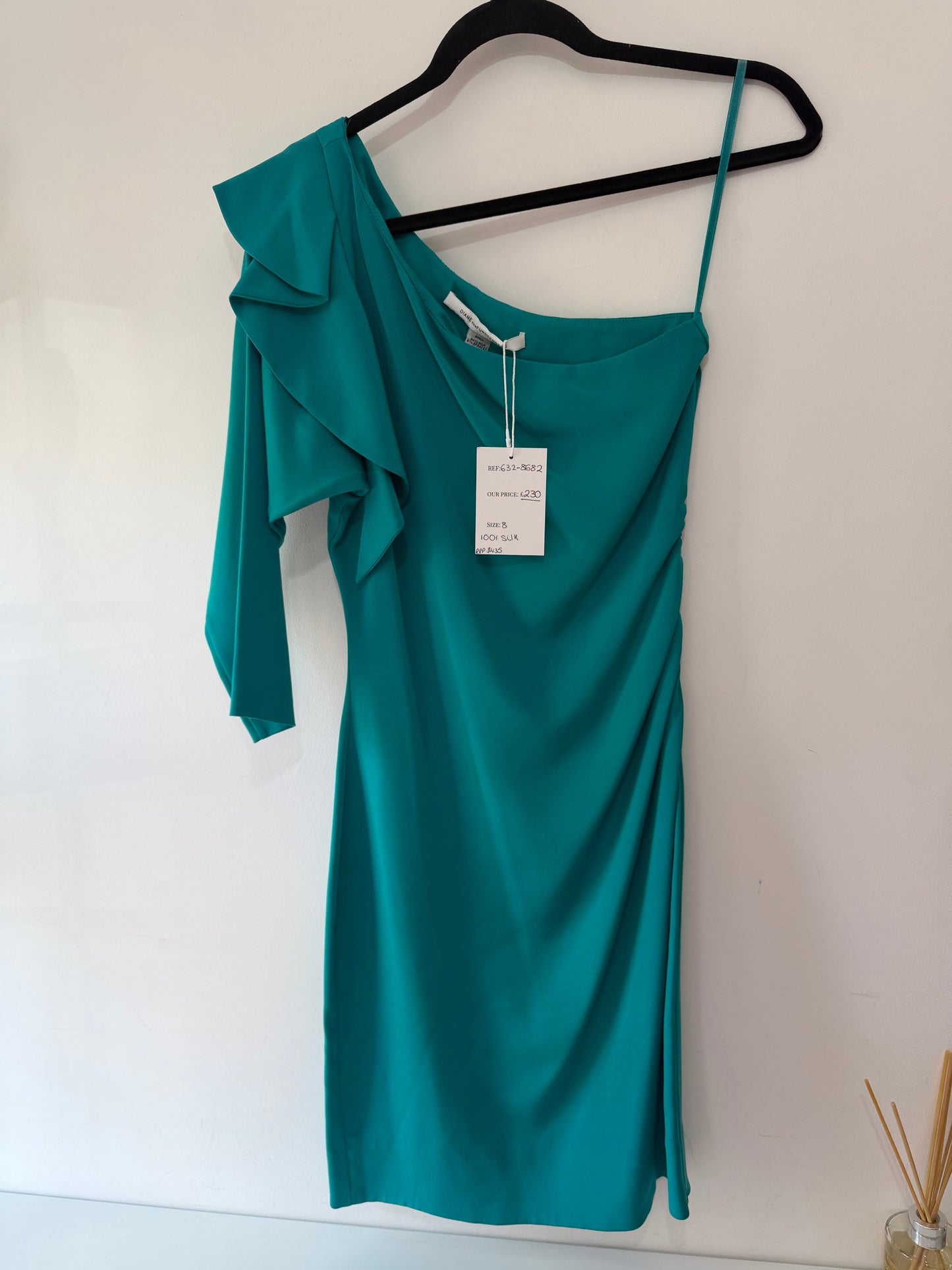 Preloved Turquoise DVF Silk Dress, Size UK 8
