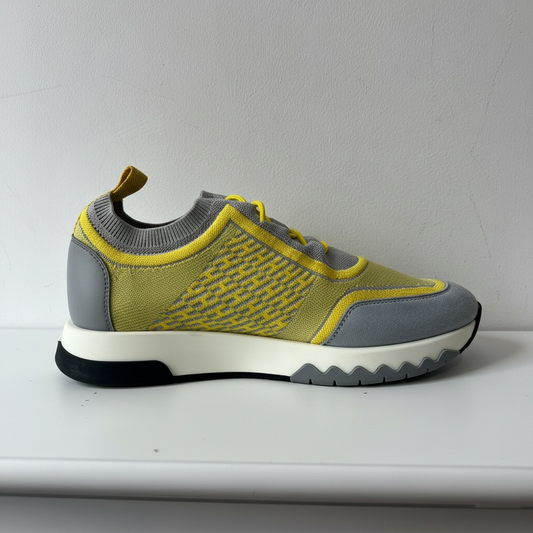 Preloved Grey and Yellow Hermes Femme Sneaker Addict, Size 37.5 - UK 4.5