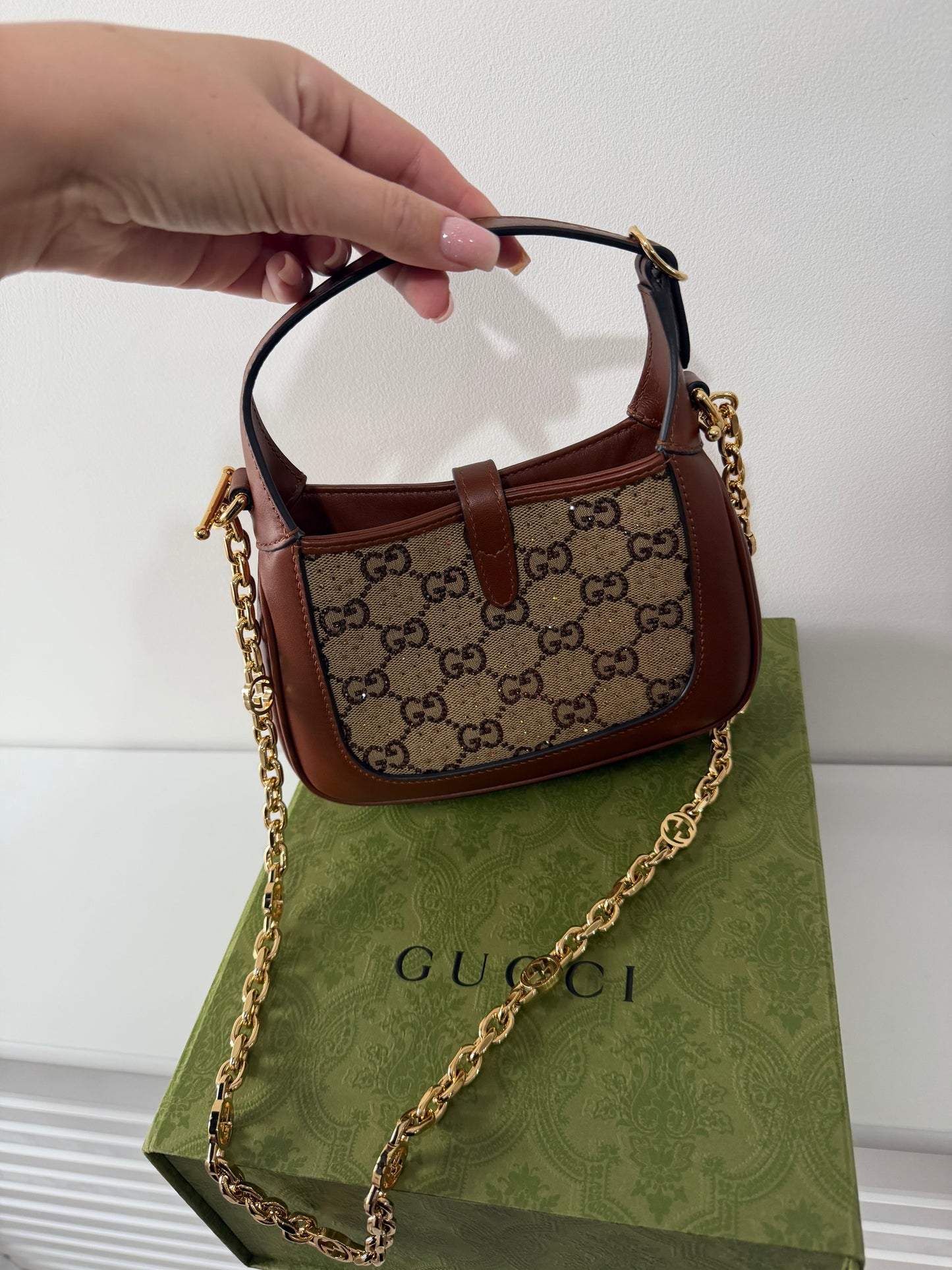 Preloved Re-edition Gucci Jackie 1961 Mini Crystal, GG Supreme and Leather Mini