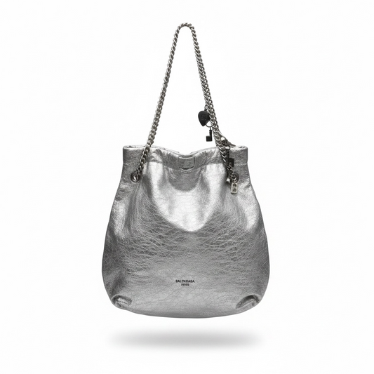 Preowned Silver Balenciaga Crush Tote Bag, Medium