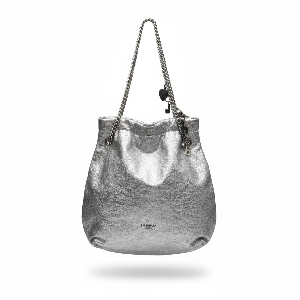 Preloved Silver Balenciaga Crush Tote Bag, Medium