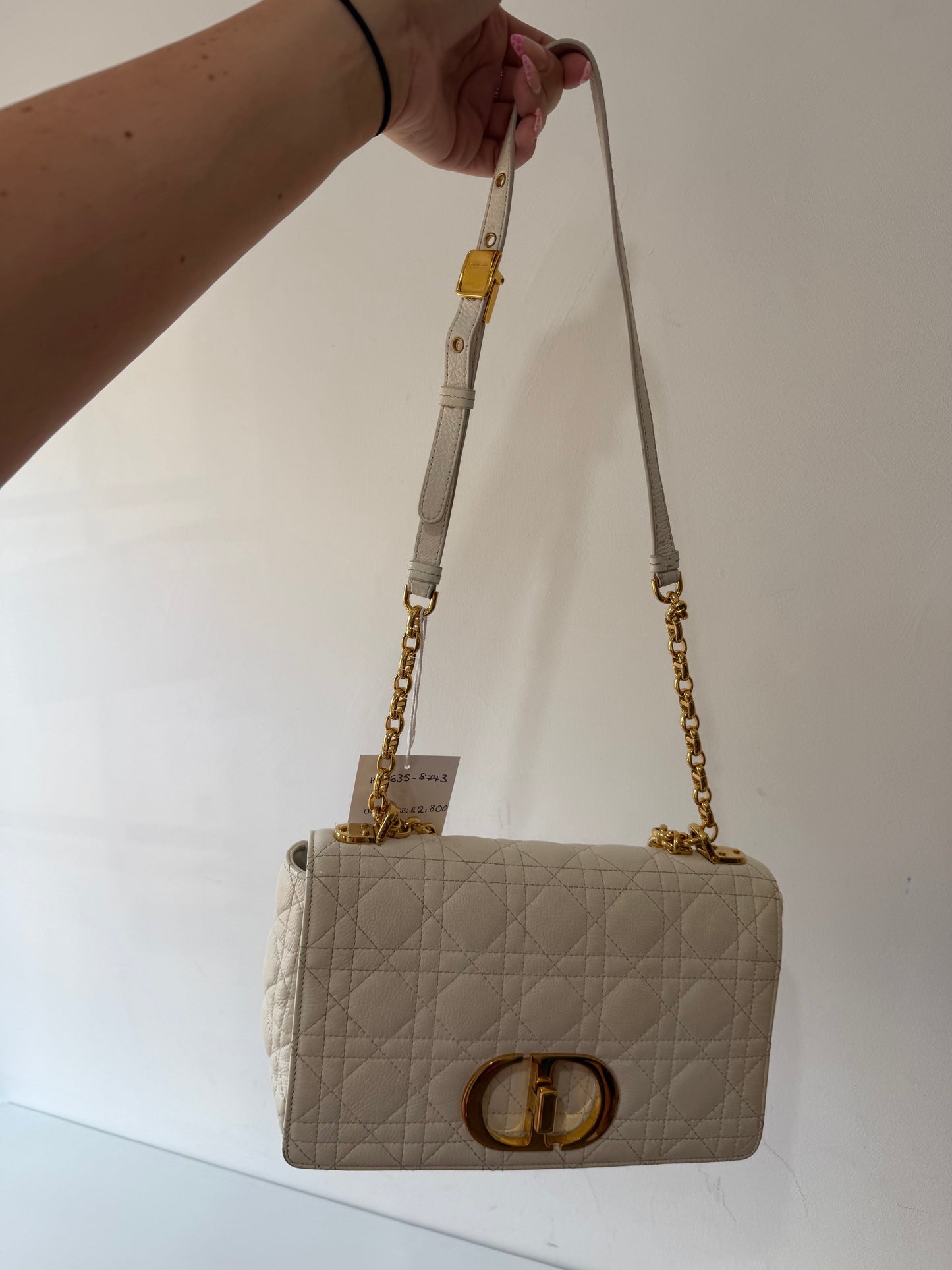 Preowned Cream/White Christian Dior Caro Bag, Medium