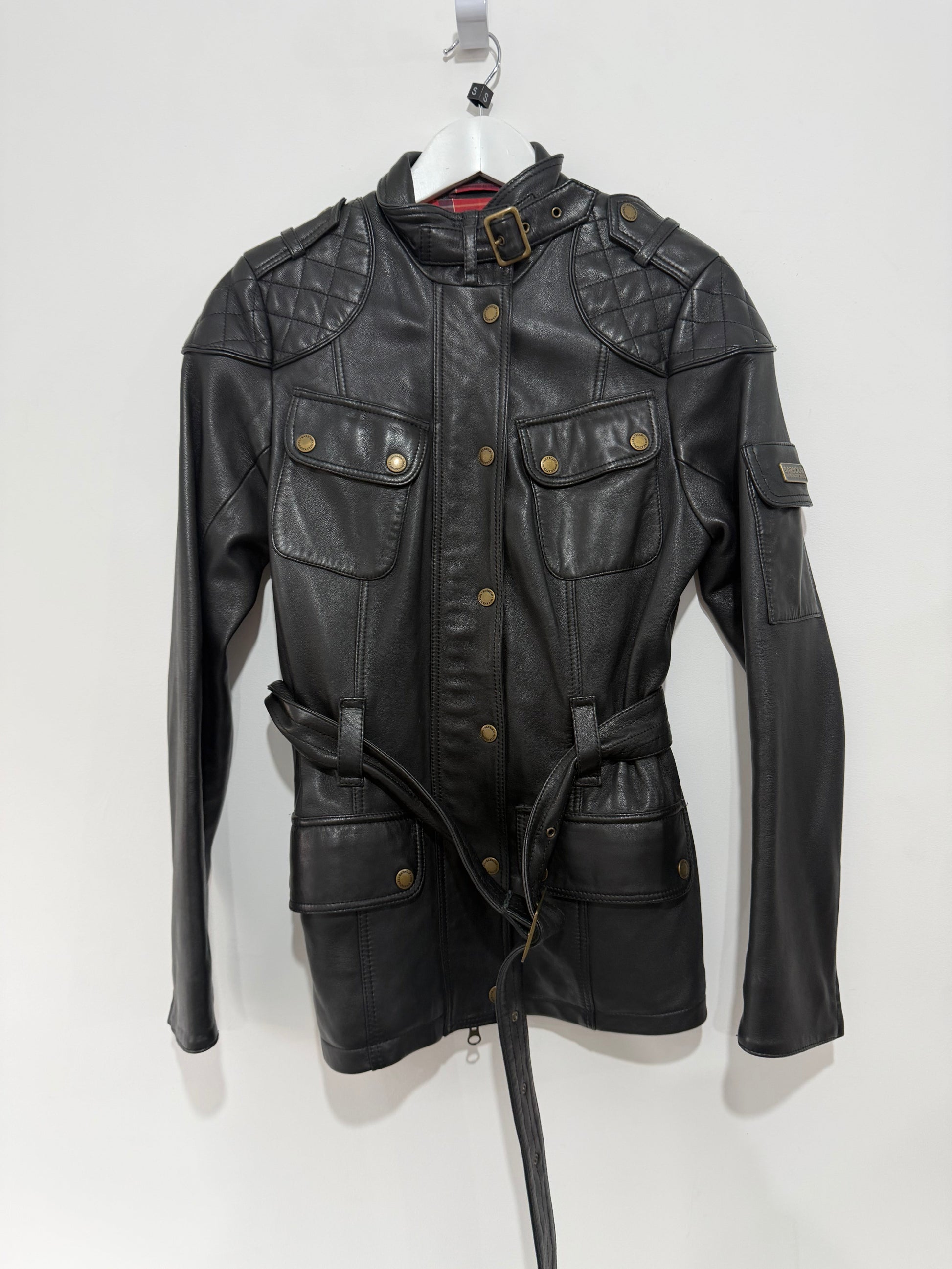 Preloved Black Barbour Leather Jacket, 10