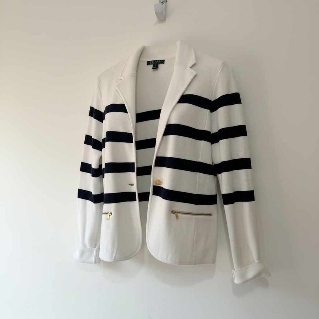 Preloved white an navy stripe Lauren Jacket, Size medium