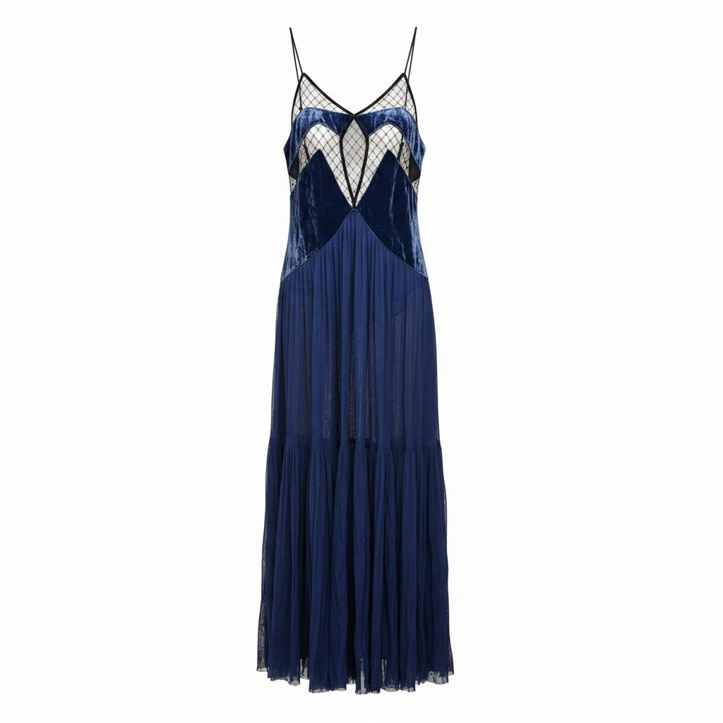 Preloved Velour Blue Sleeping with Jacques Dress, M, BNWT