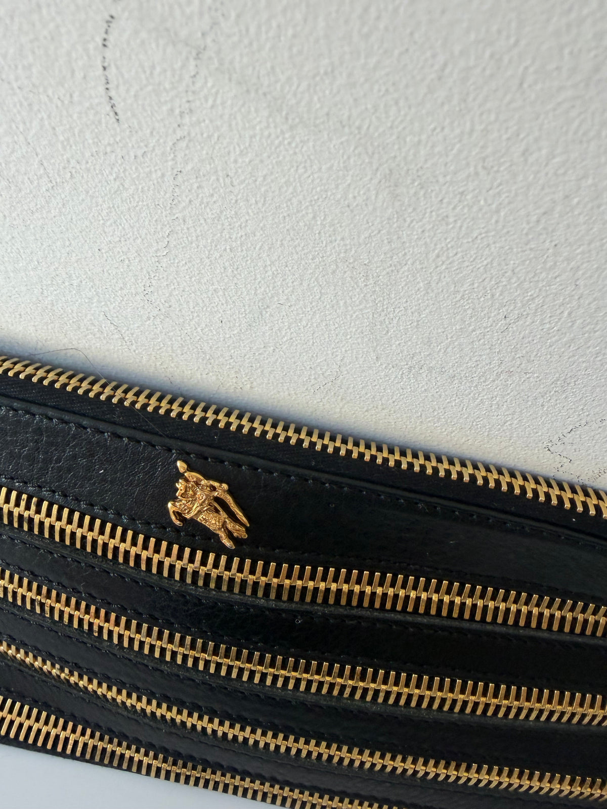 Preloved Black and Gold Burberry Clutch Bag, 33cm Wide 13cm Height