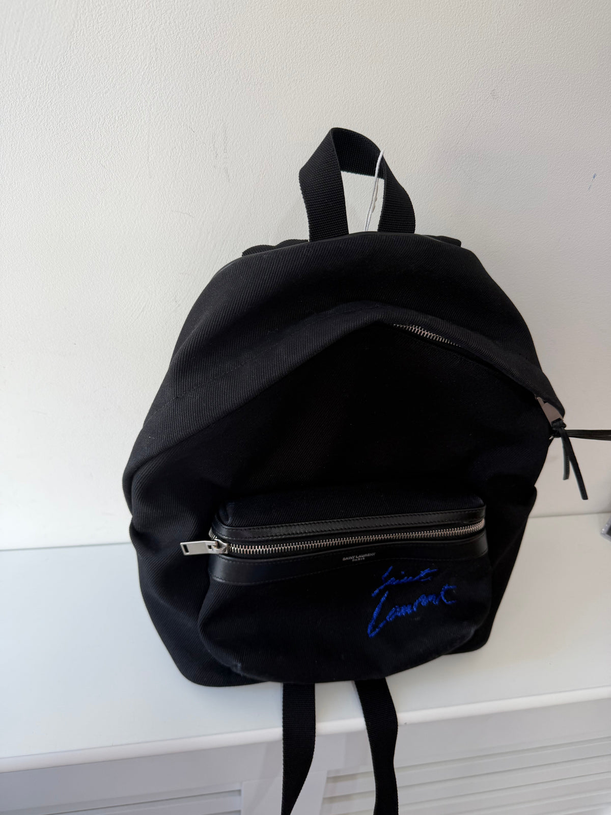Preloved Black Saint Laurent Canvas Backpack, 36cm Height X 28cm Wide