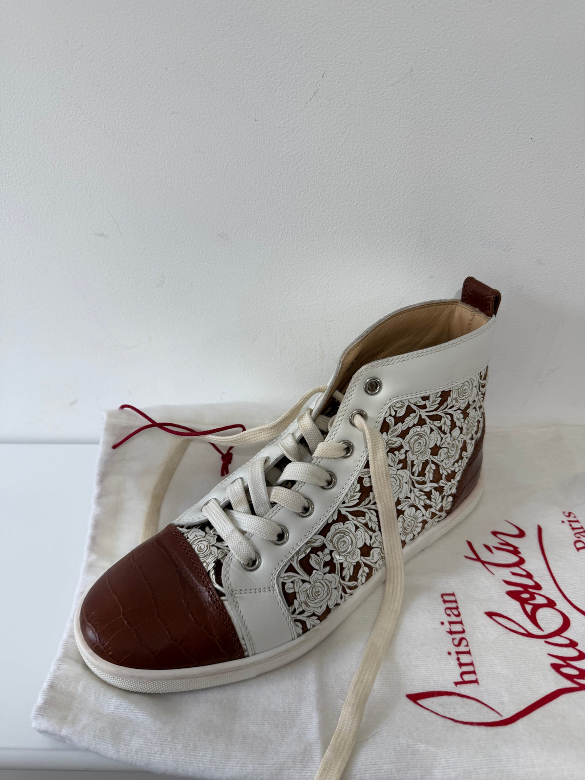 Preloved Brown with floral pattern Christian Louboutin Trainers, Size 36 Uk 3.5