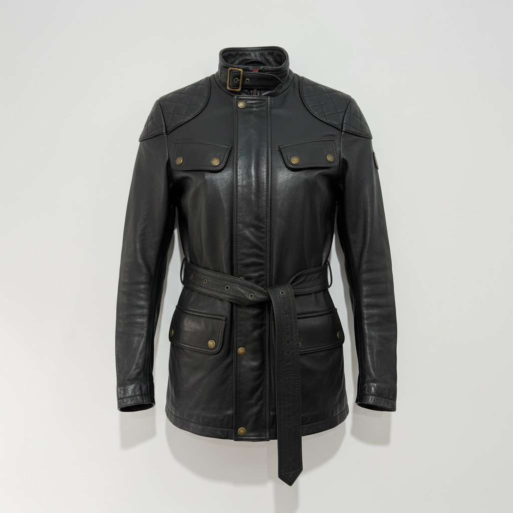 Preloved Black Barbour Leather Jacket, 10