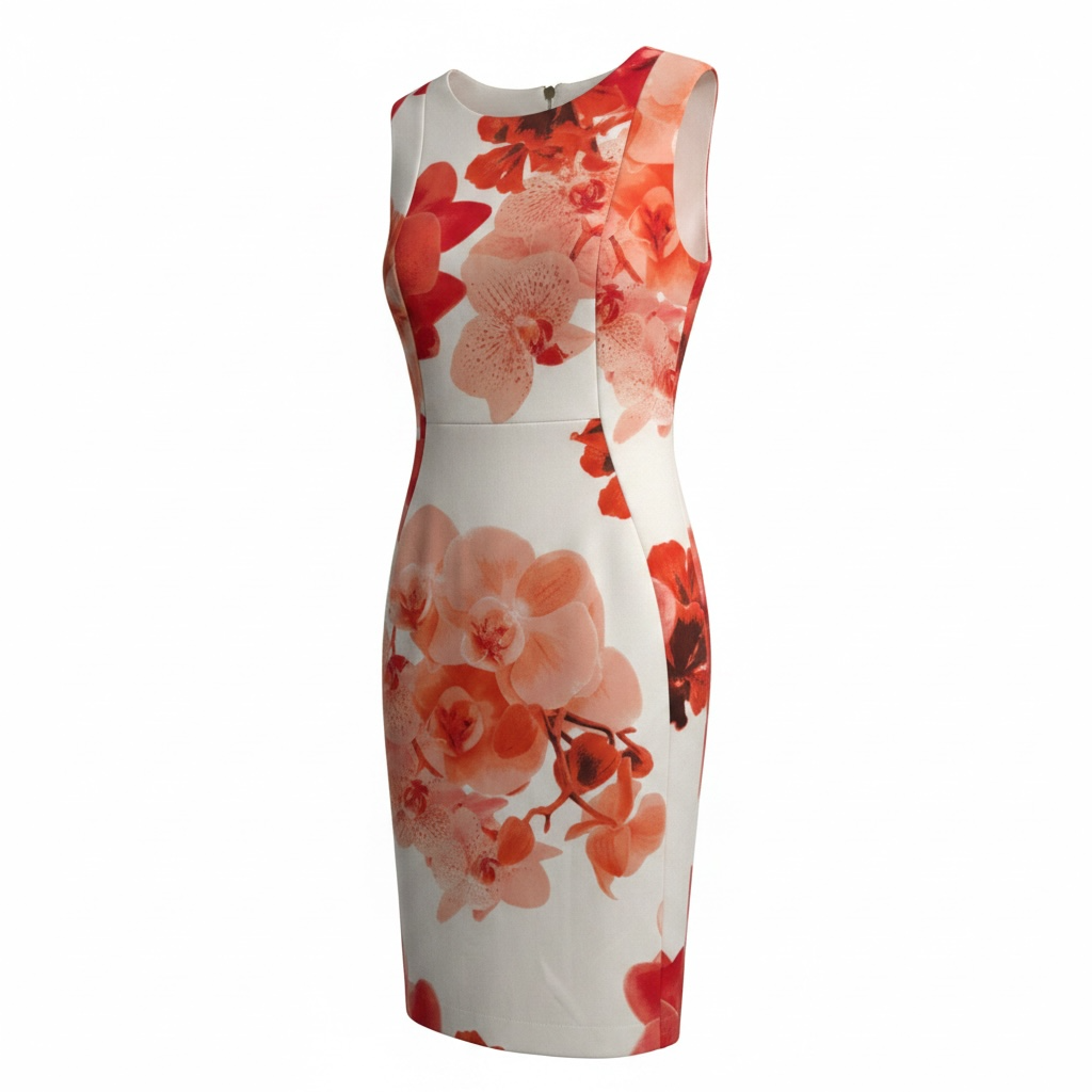 Preloved Orange White Calvin Klein Dress, Size 8