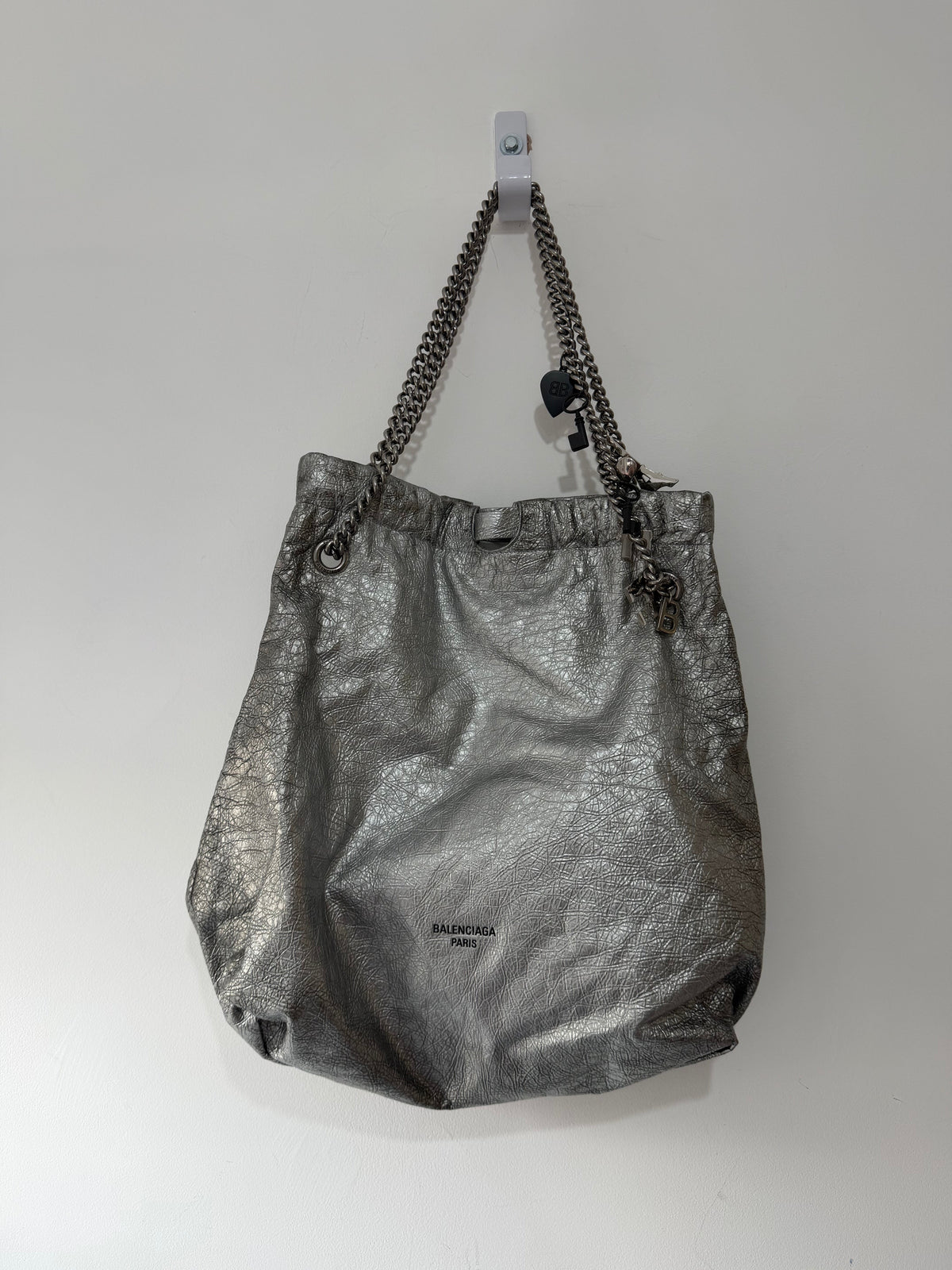 Preloved Silver Balenciaga Crush Tote Bag, Medium