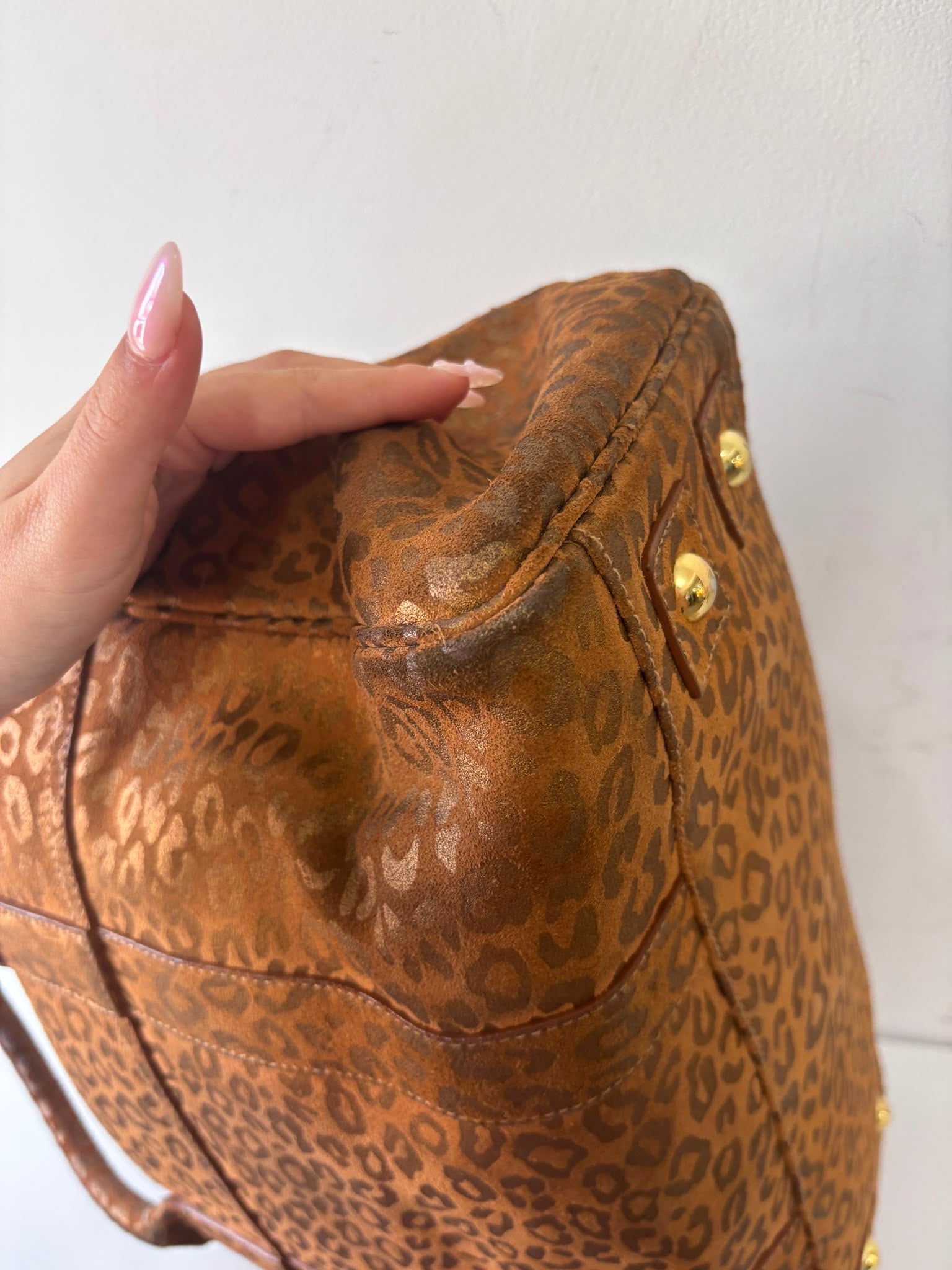 Preloved, Metallic Leopard print camel suede, gold hardware  Mulberry Bayswater Handbag