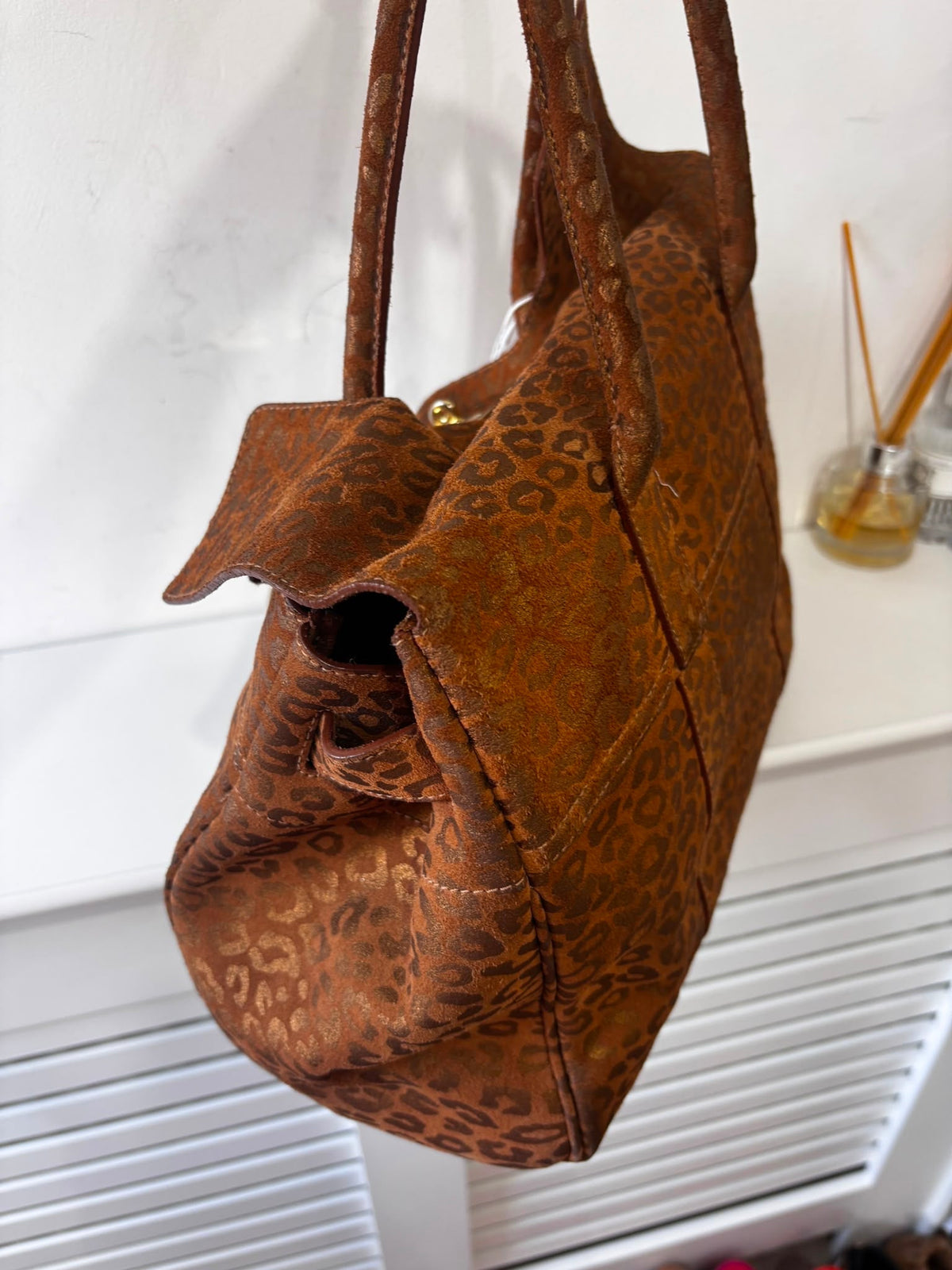 Preloved, Metallic Leopard print camel suede, gold hardware  Mulberry Bayswater Handbag
