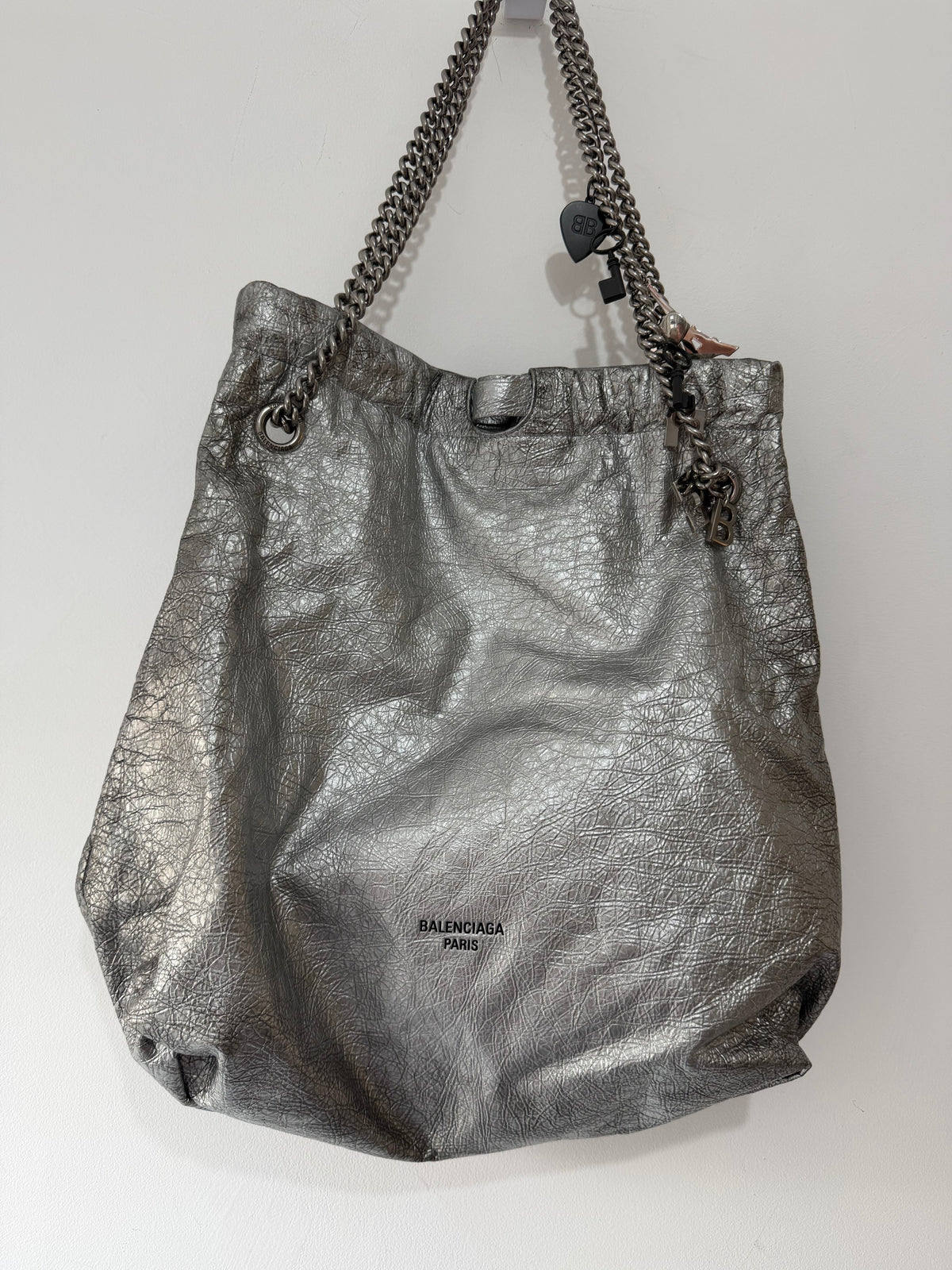 Preloved Silver Balenciaga Crush Tote Bag, Medium