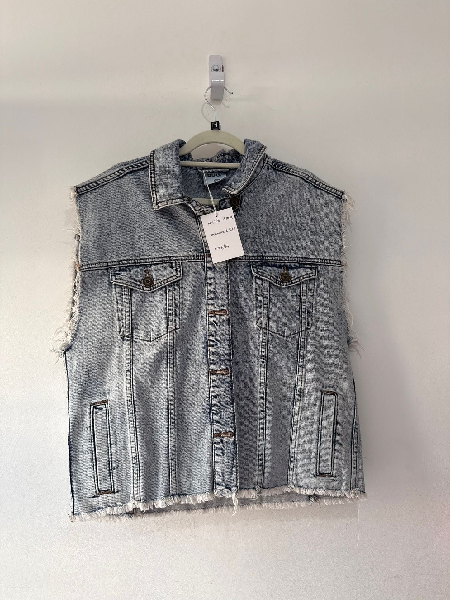 Preloved Blue and Rainbow BDG Beaded Denim Vest, Size S/M