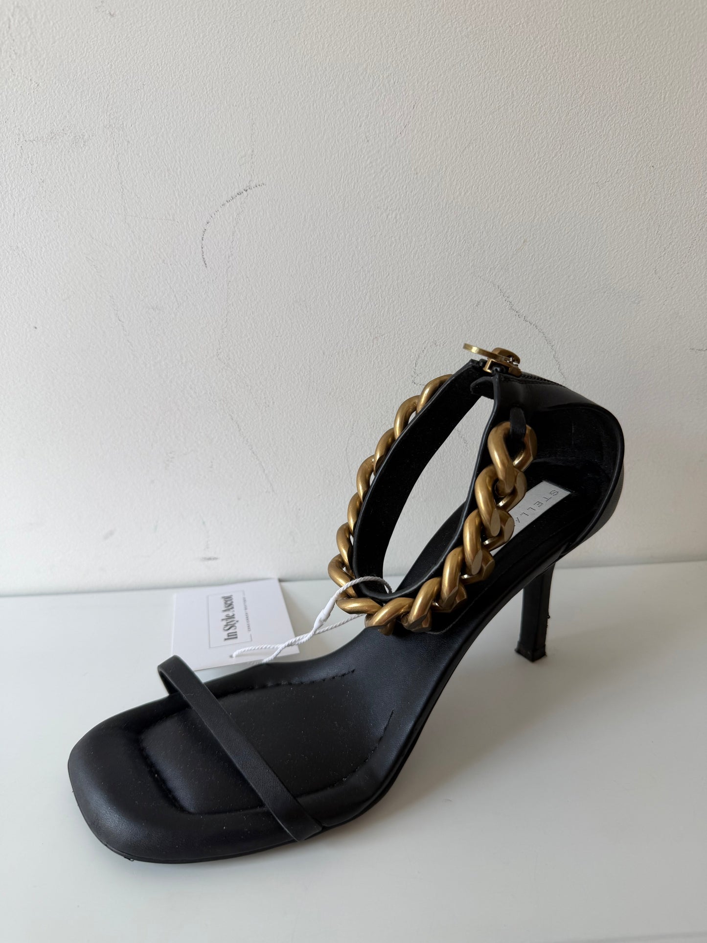 Preloved Black with Gold Chain Stella McCartney Heels, Size 5 - 38
