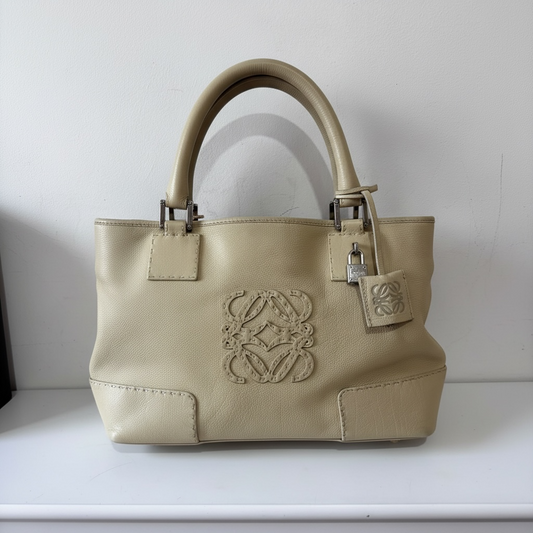 Preloved, Beige with Tiffany teal interior with Silver Hardware Loewe Handbag