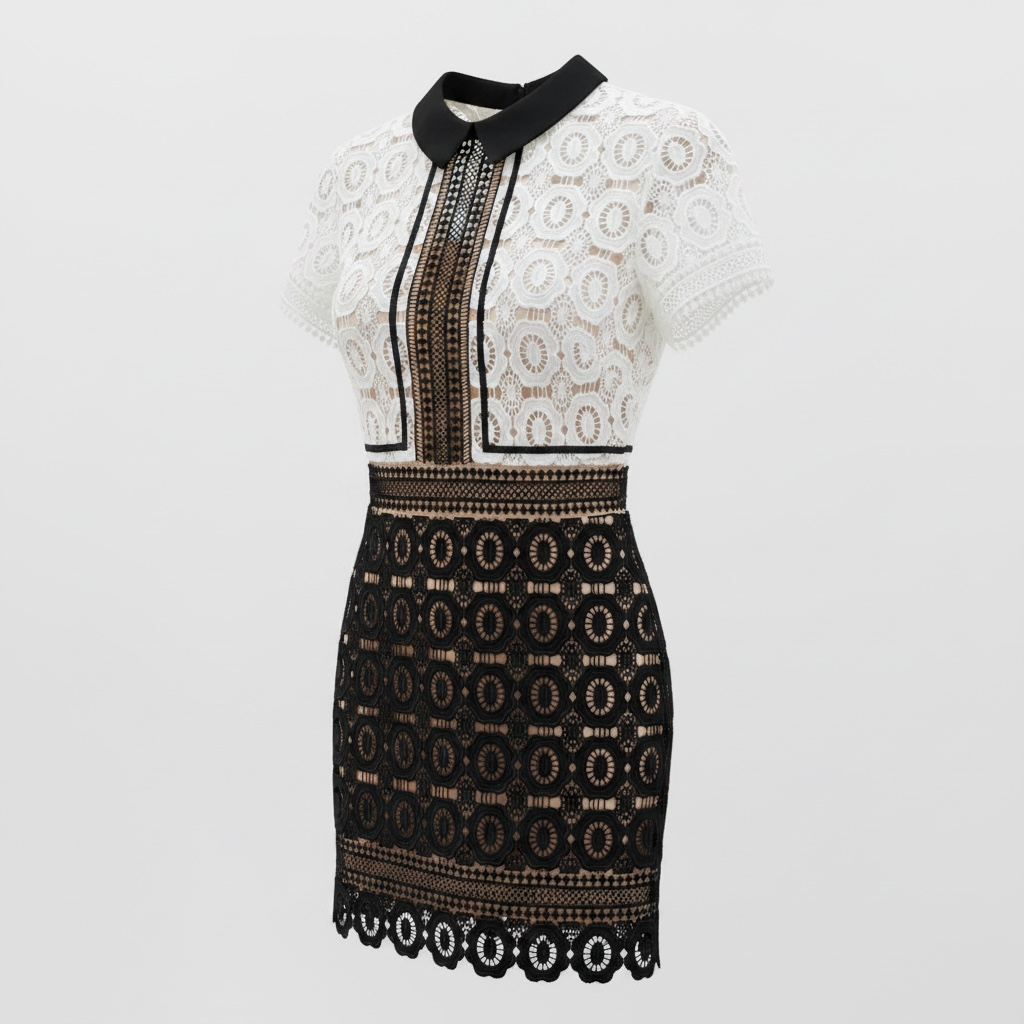 Preloved, Black/White Self-Portrait Dress, UK 10
