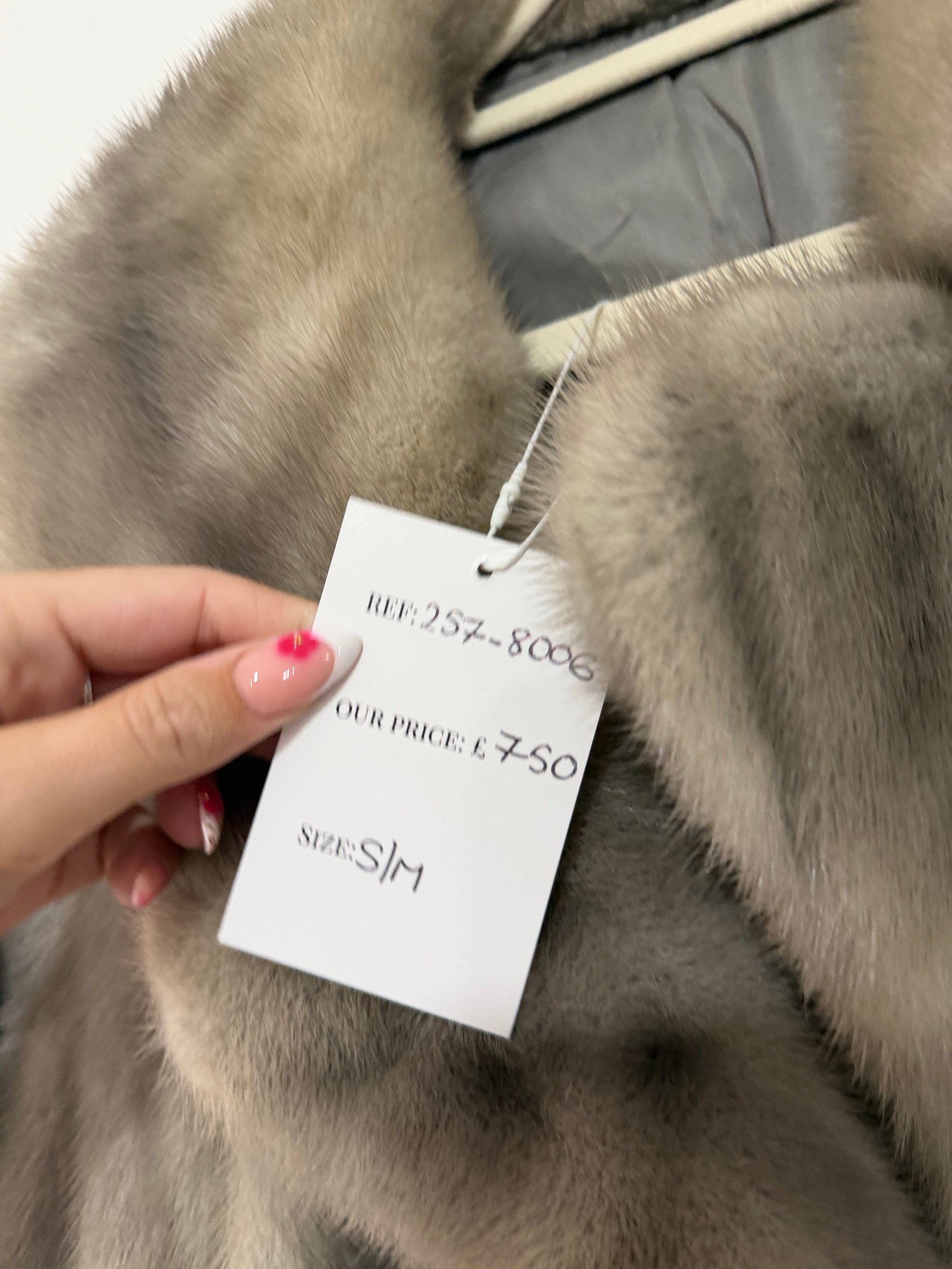 Preloved, Grey Customade Mink Fur Coat, Size S/M