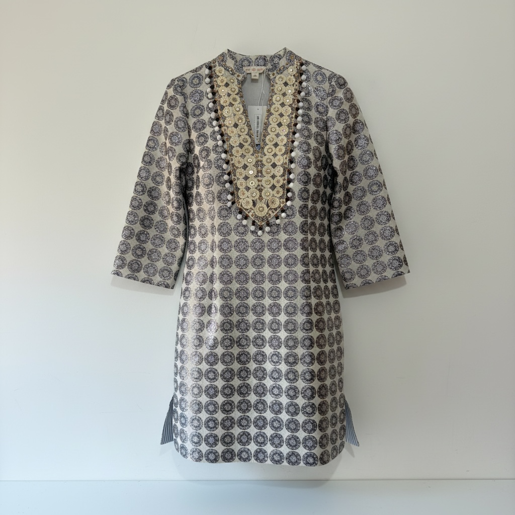 Preloved new blue cream Tory Burch Dress, Size 14