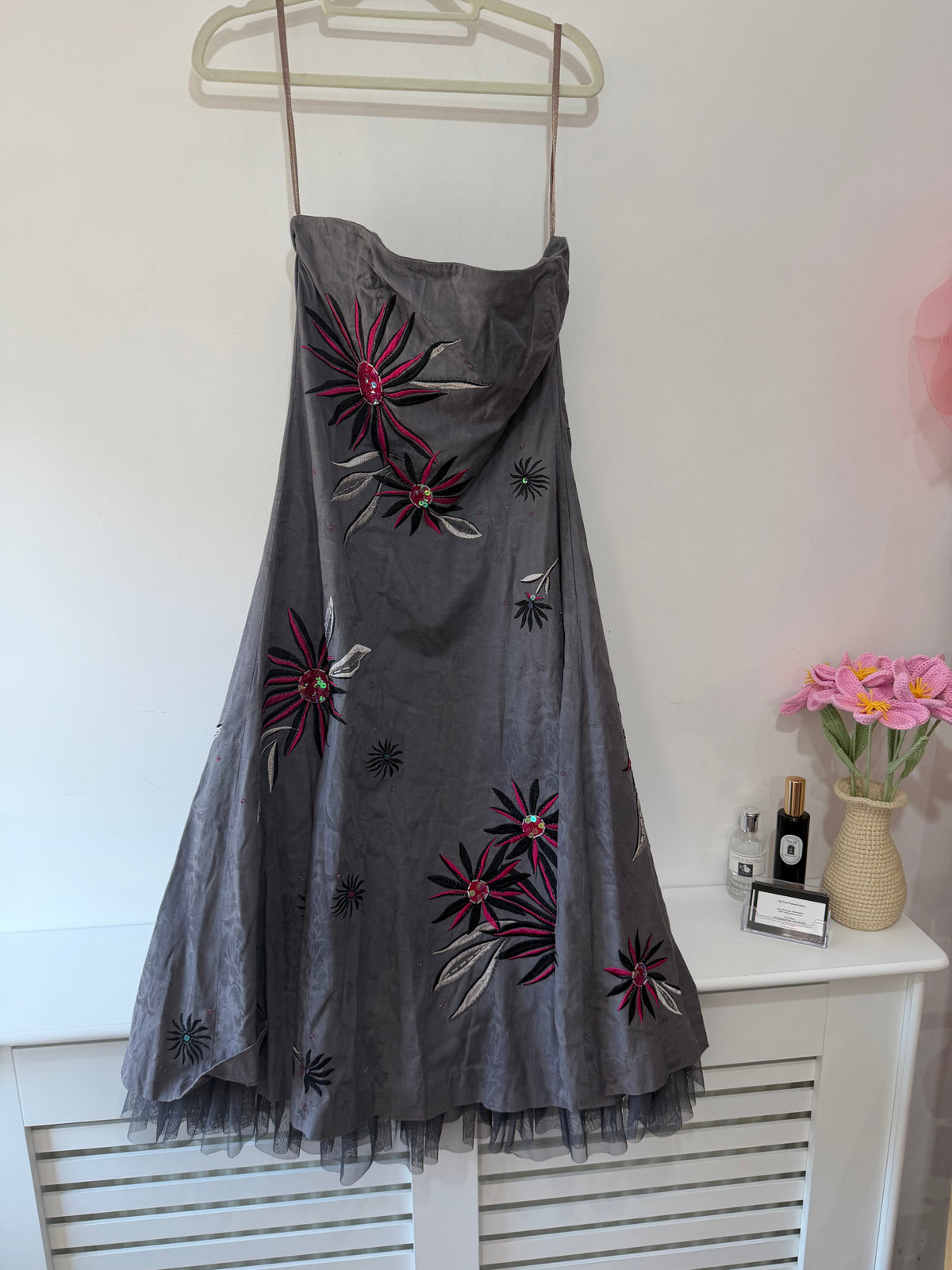 Preloved grey and pink Nicholas Millington Dress, Size 12