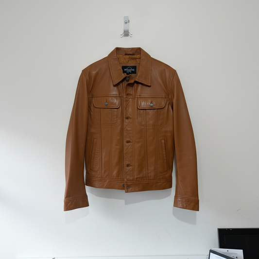 Preloved, Brown Smart Range Leather Jacket Mens, Size XL