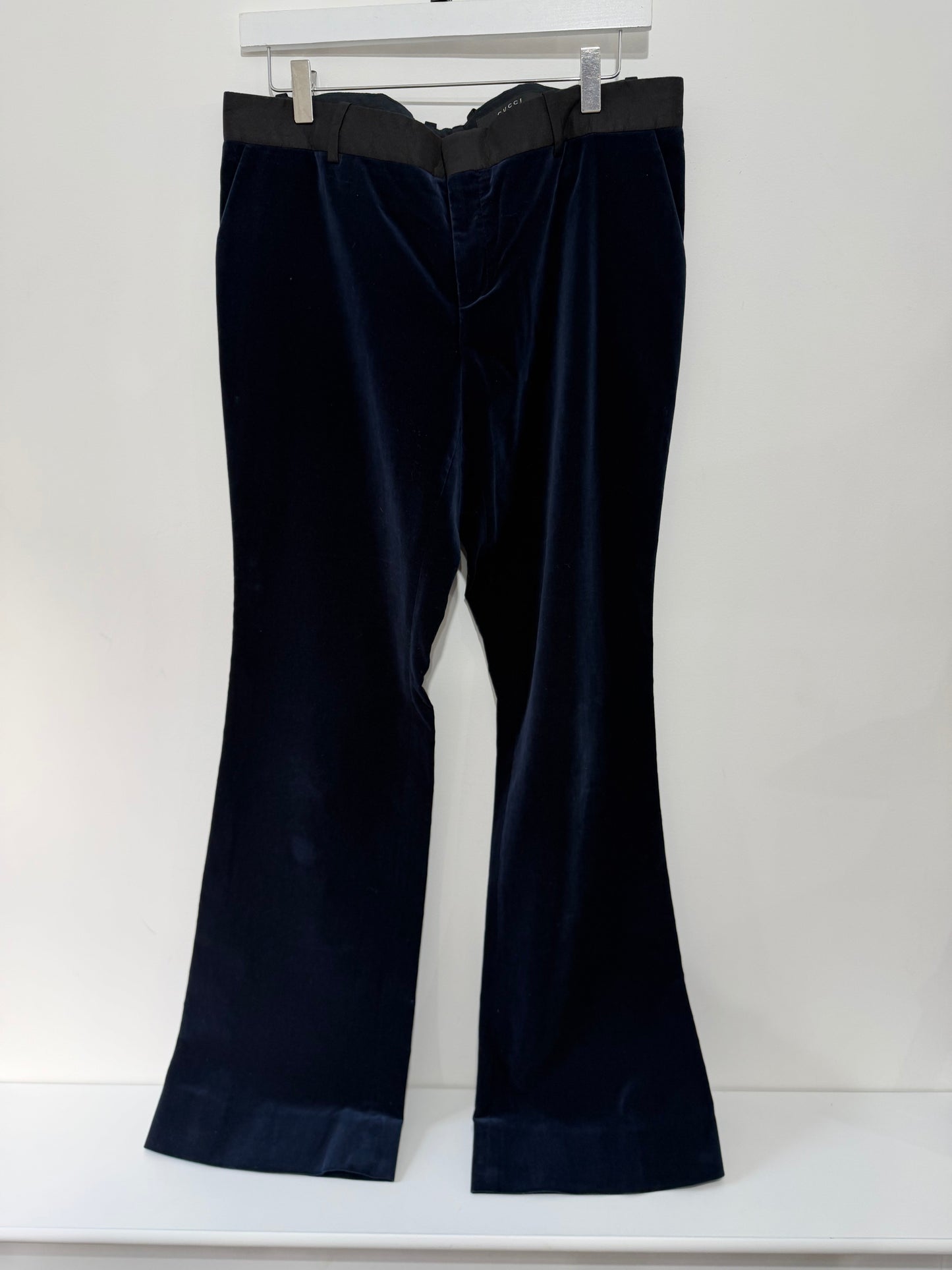 Preloved Navy Velvet Gucci Evening Trousers, Size 46 UK 12