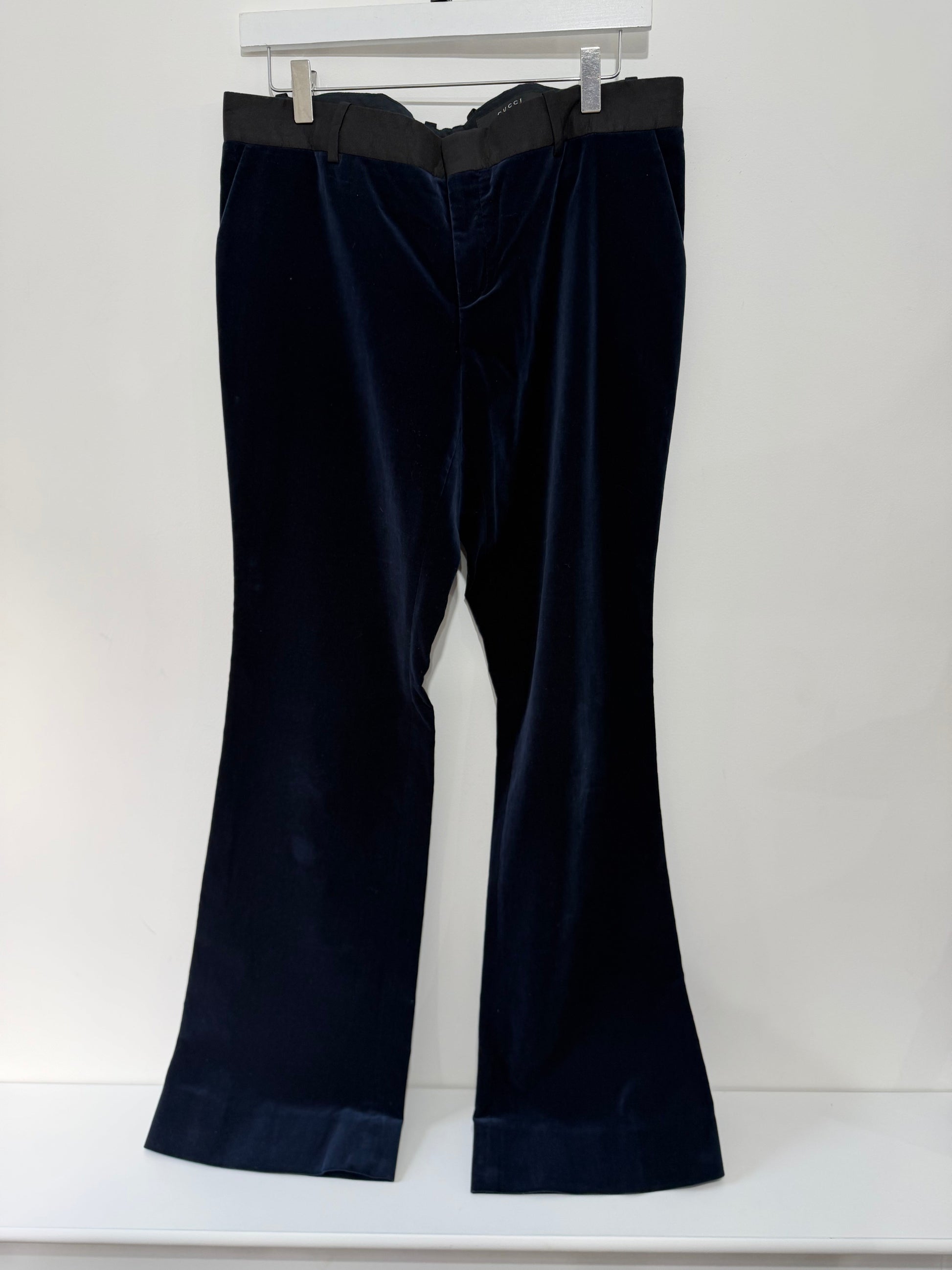 Preloved Navy Velvet Gucci Evening Trousers, Size 46 UK 12