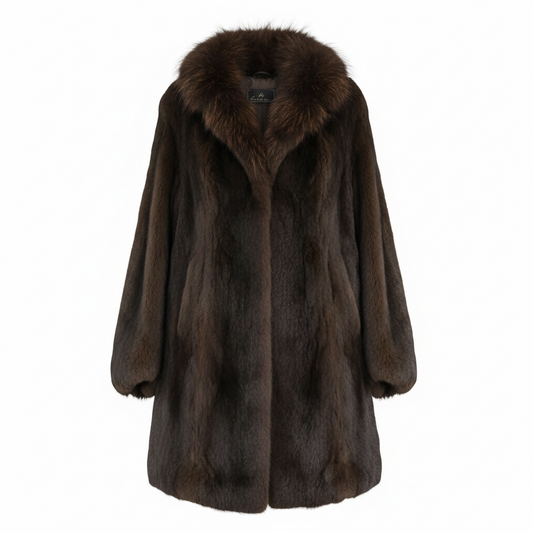 Preowned Brown Catch Me... Rabbit and Racoon Fur Coat, Size M/L