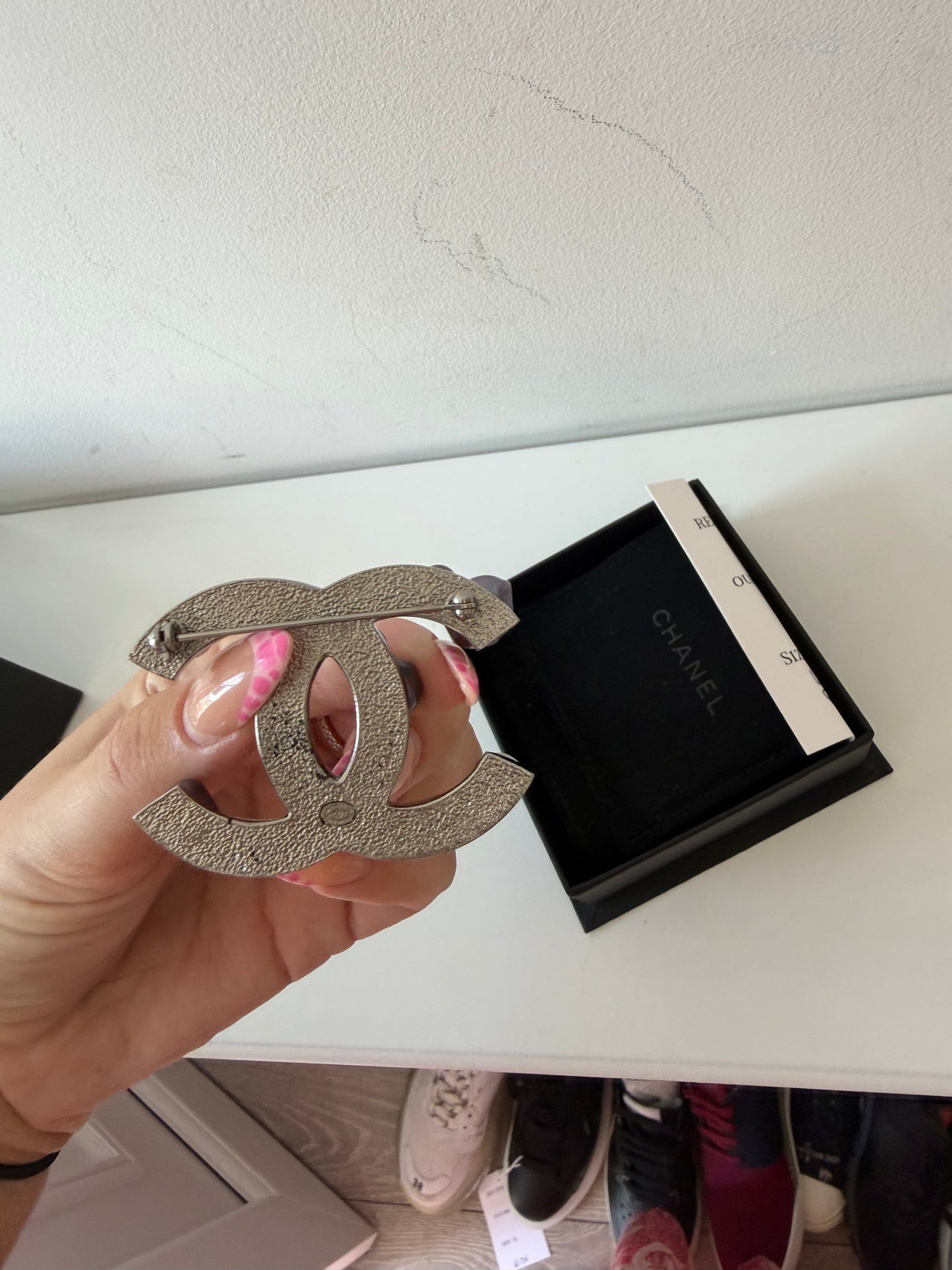 Preowned, Limited Edition Silver and Pearl Chanel Broach Brooch, Rue de Cambon Flagship Box